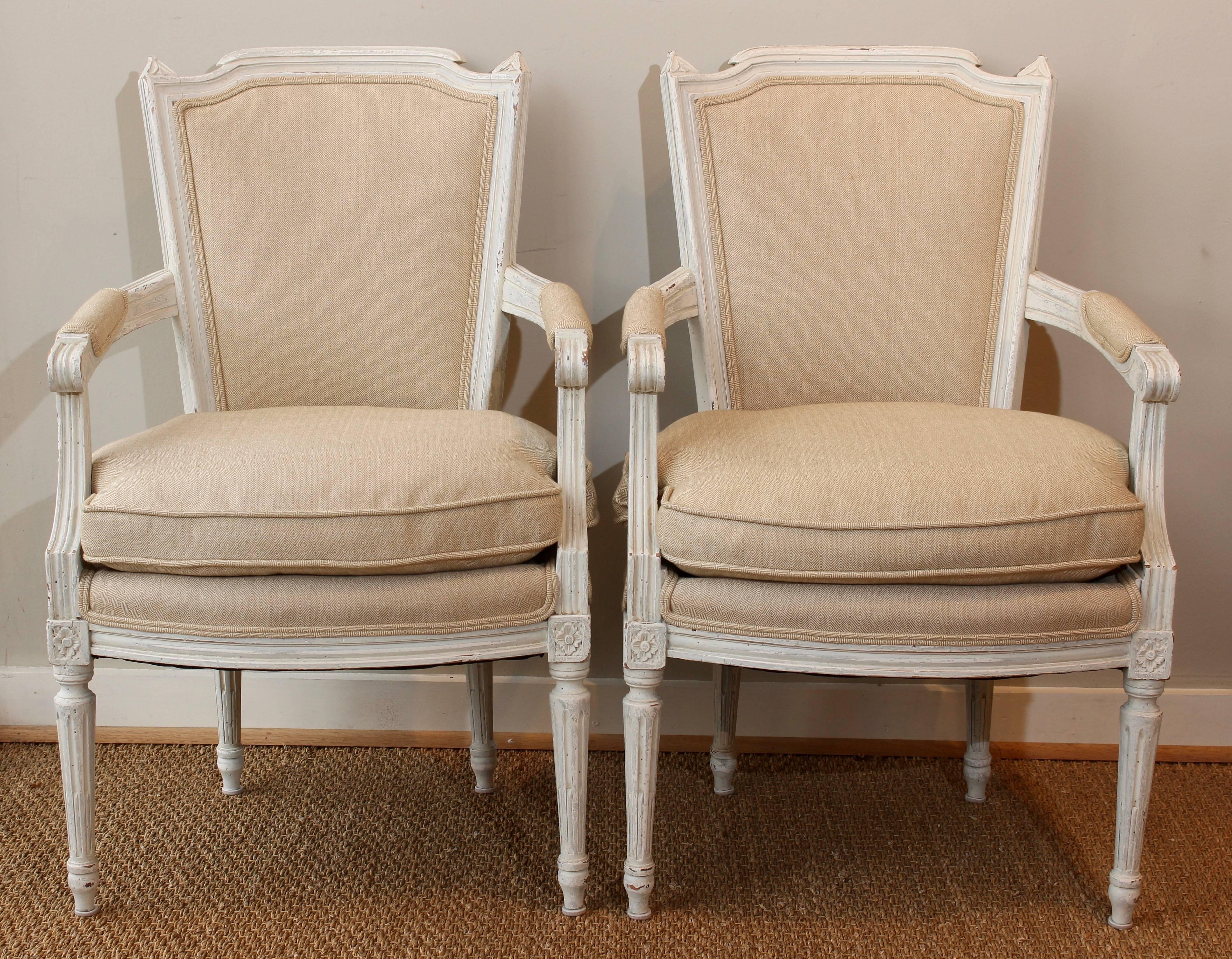 Louis XVI Pair of Painted French Fauteuils