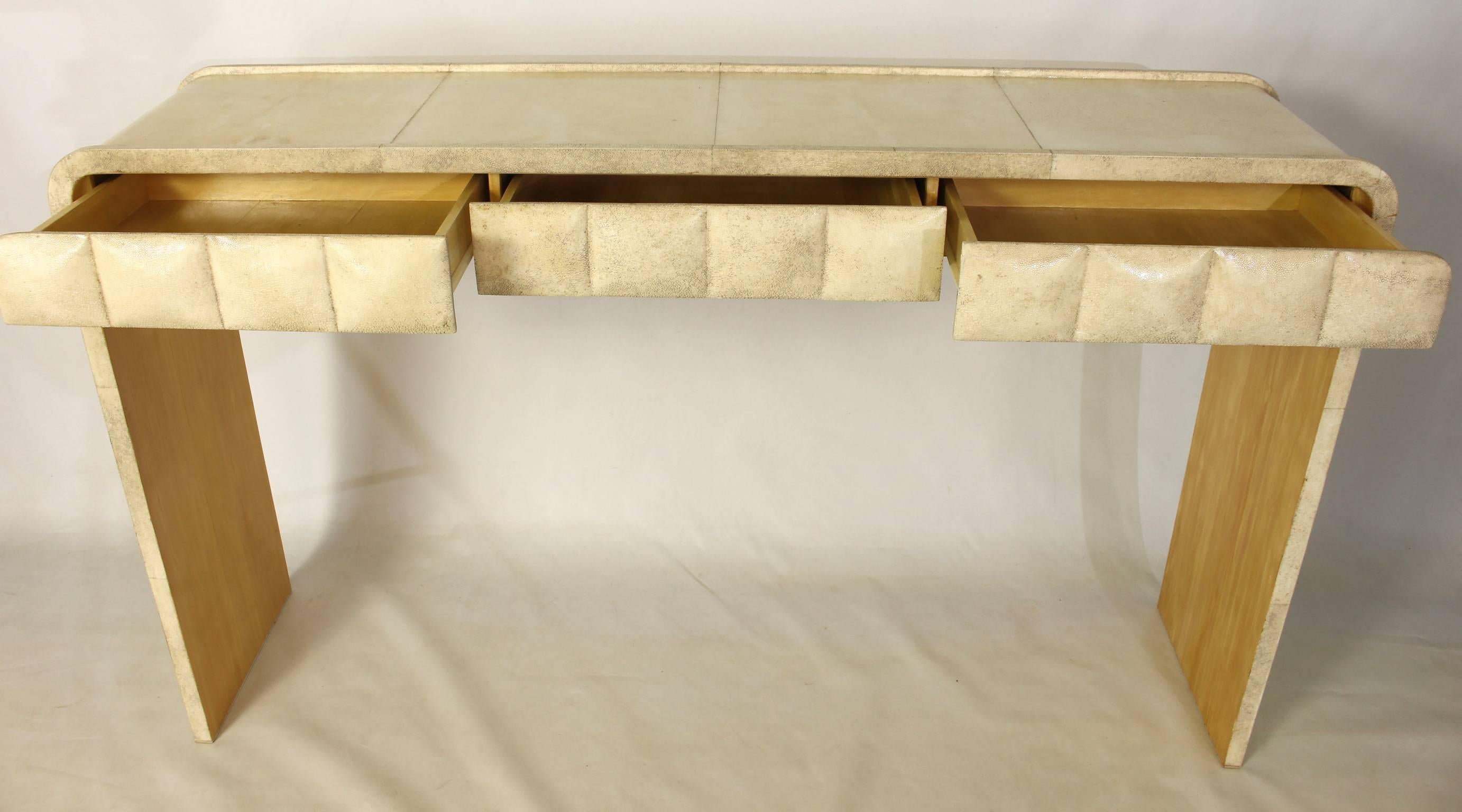 Late 20th Century Shagreen and Goatskin Covered Console Table For Sale