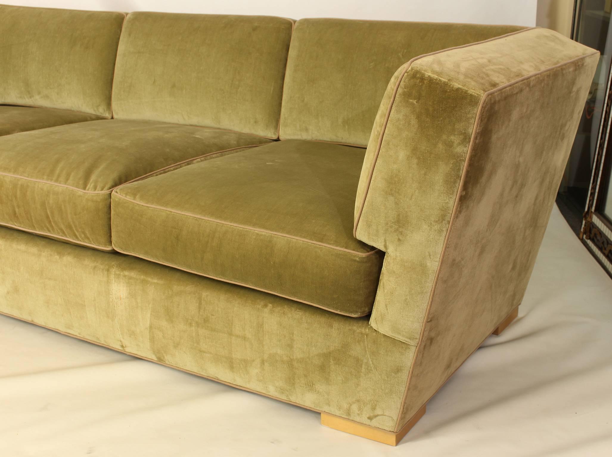 American Large Donghia Green Velvet Sofa