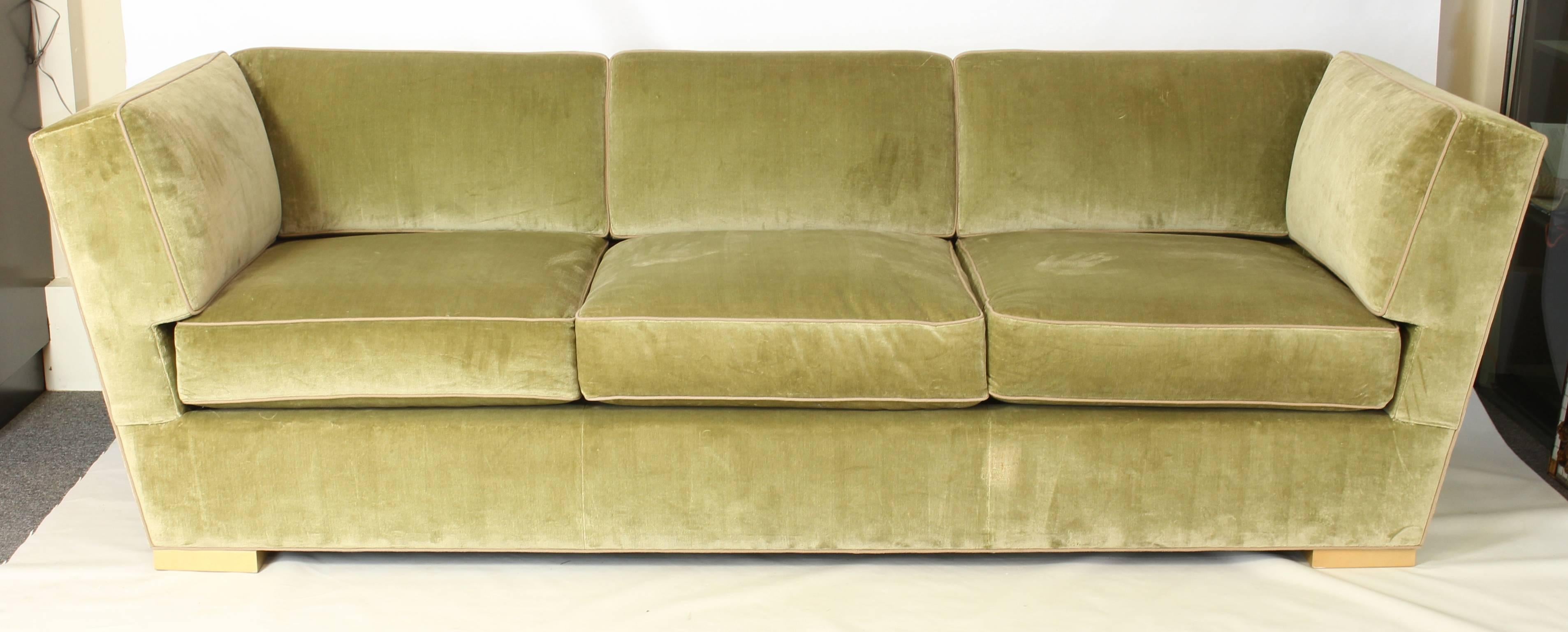 sage green velvet sofa