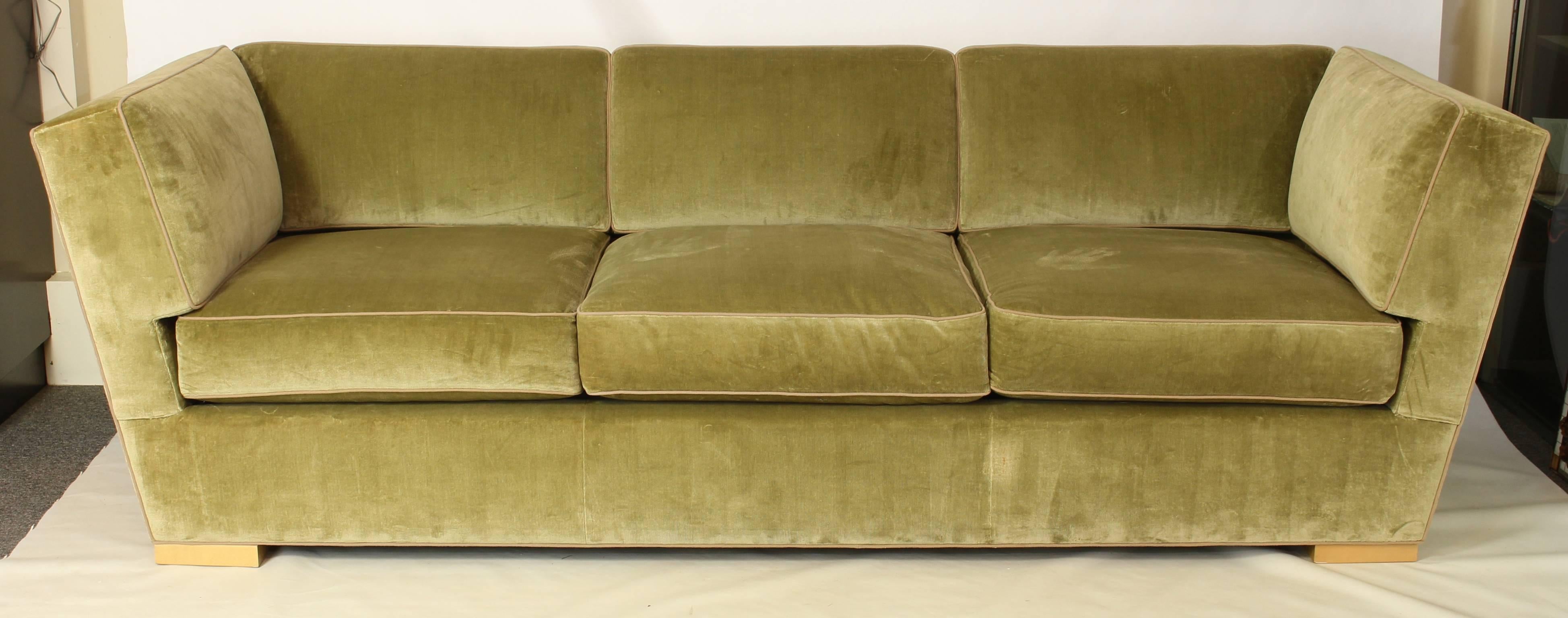 Art Deco Large Donghia Green Velvet Sofa
