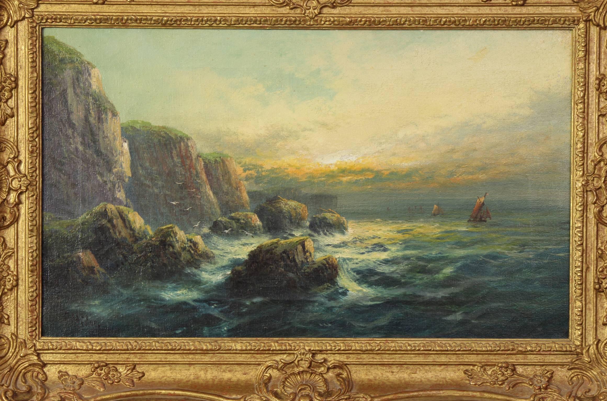English Oil on Canvas Seascape Painting In Good Condition In Kilmarnock, VA