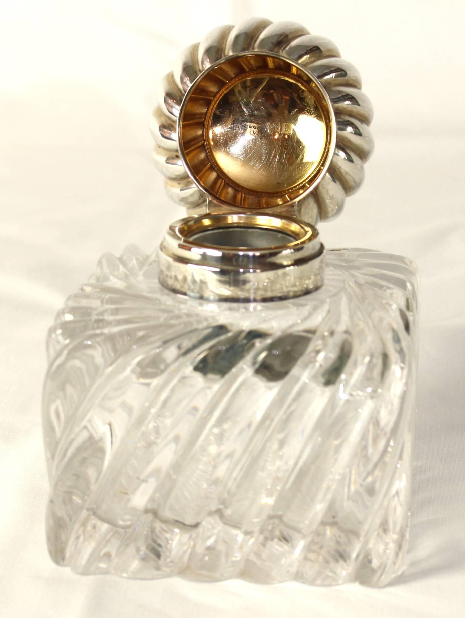 English Silver and Crystal Inkwell 1