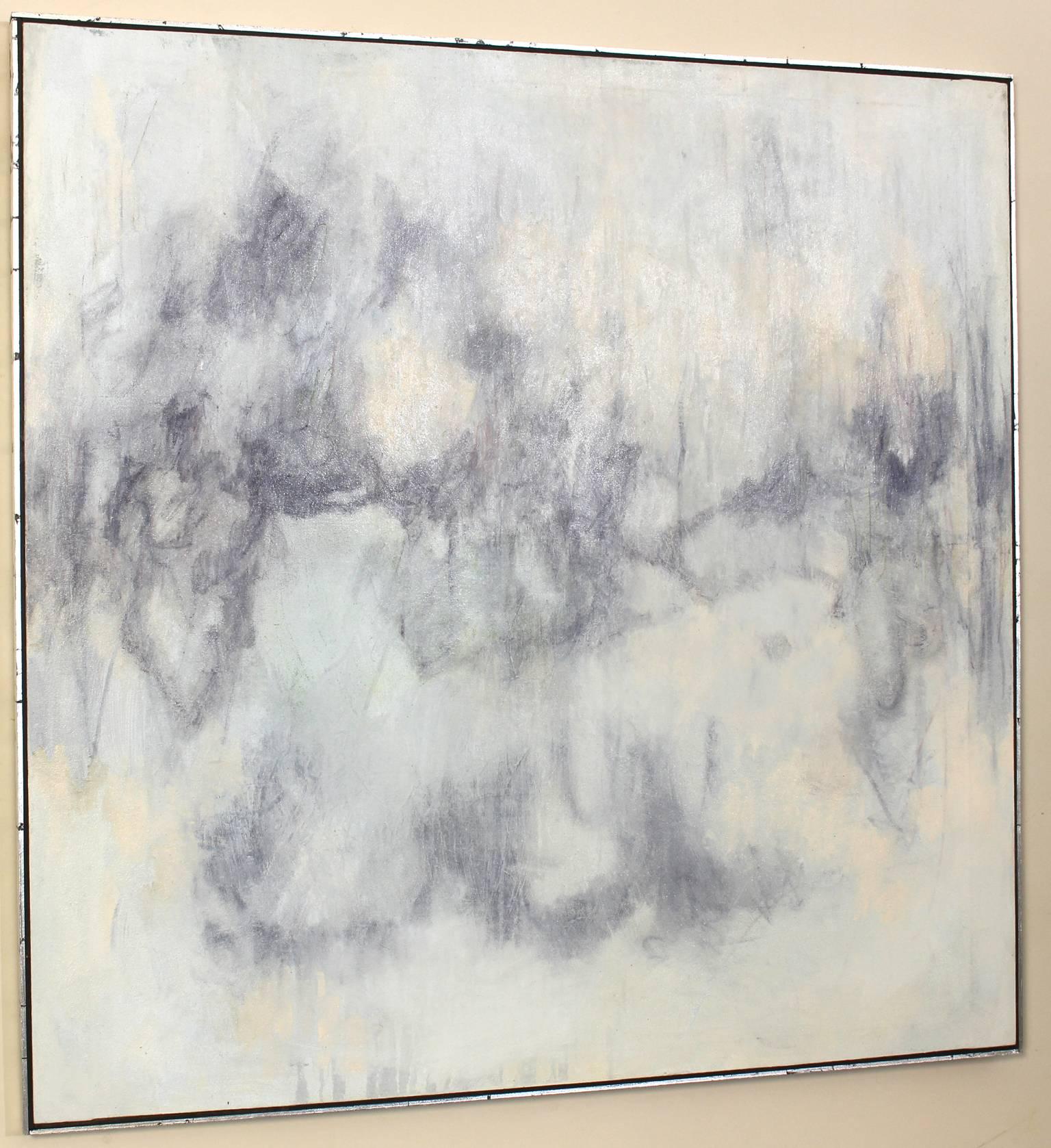 Unknown Large Abstract Painting in Blues and Grays