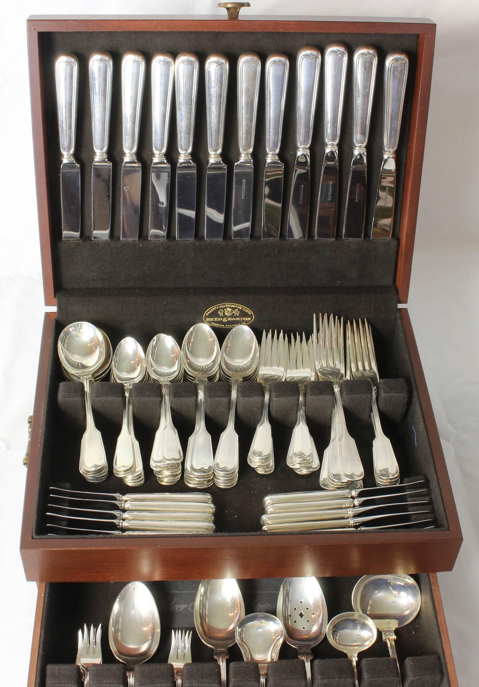 American Large Set of Sterling Fiddle and Thread Flatware