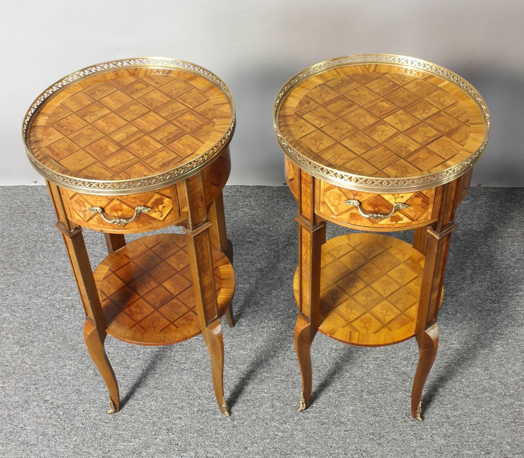 Pair of French Marquetry Side Tables In Excellent Condition In Kilmarnock, VA