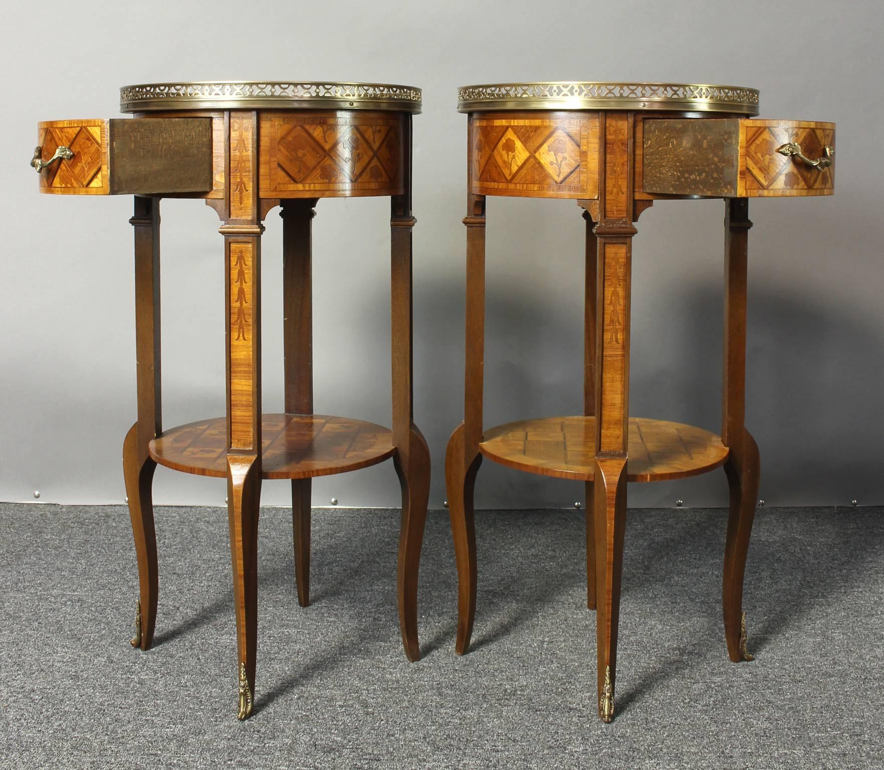 Pair of French Marquetry Side Tables 1