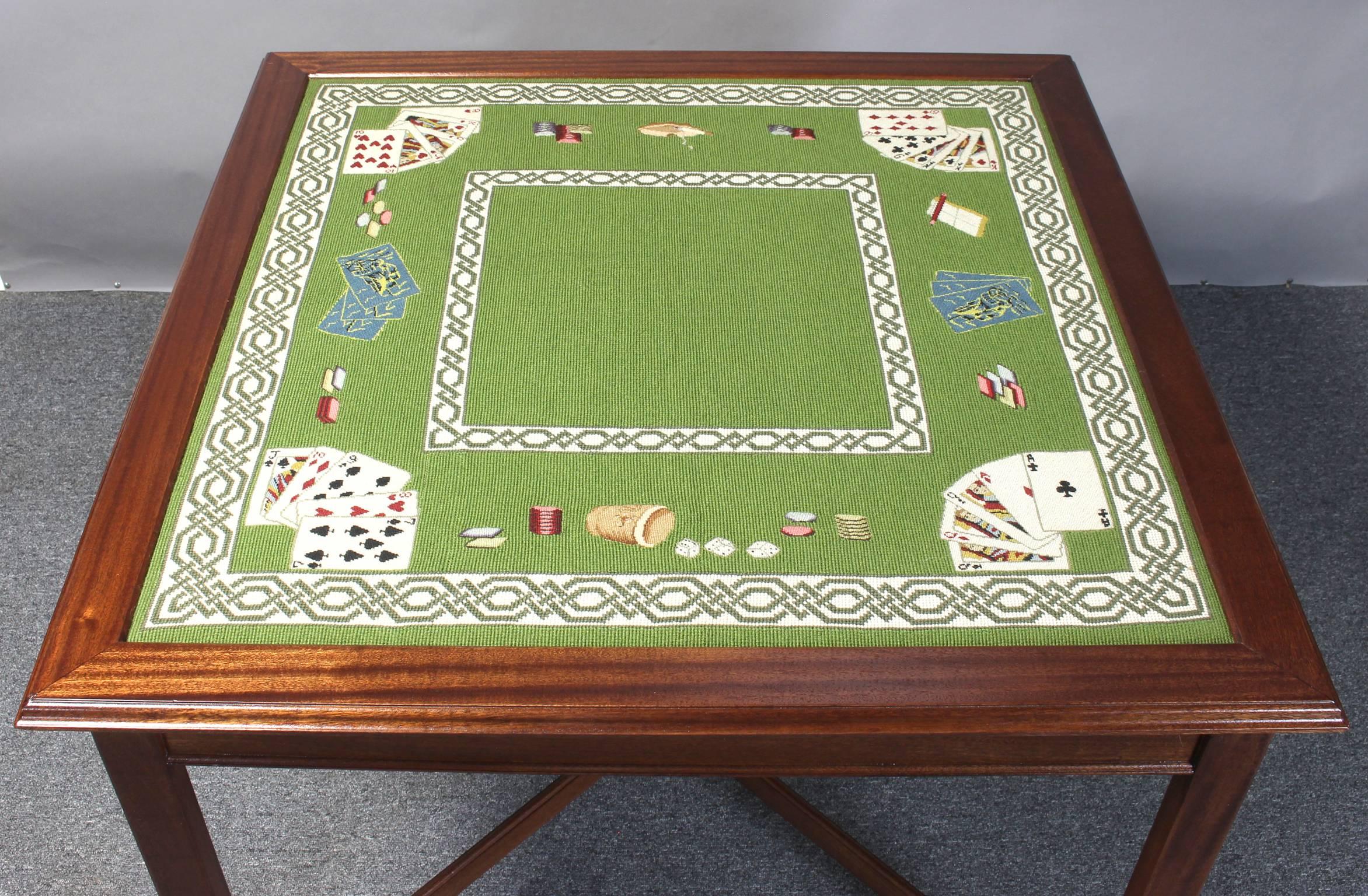 Needlepoint Top Card Table In Excellent Condition In Kilmarnock, VA