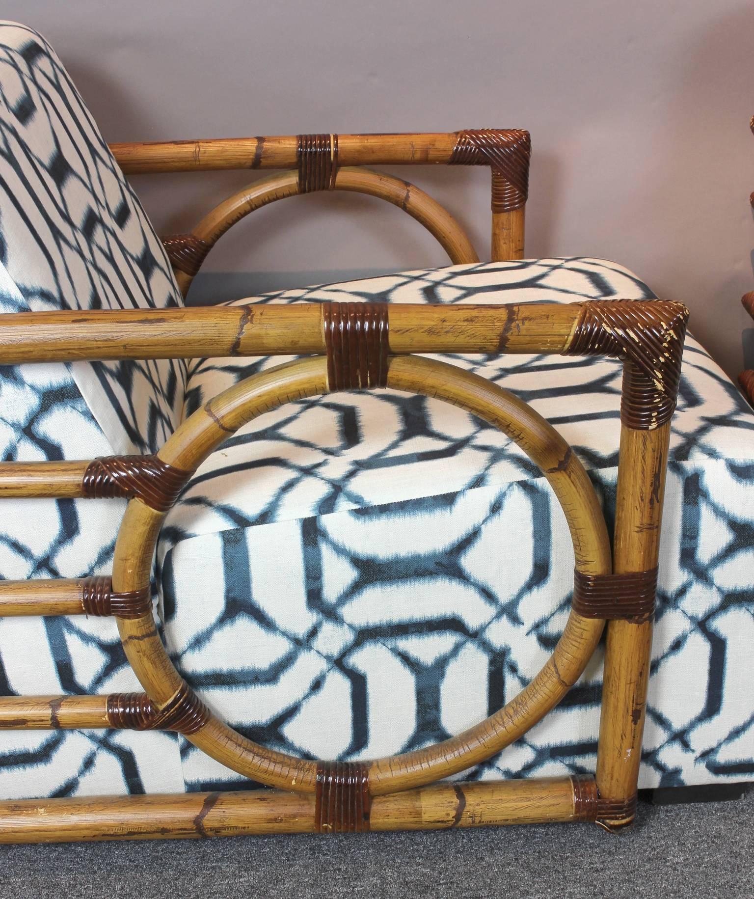 Pair of Art Deco Inspired Rattan Lounge Chairs 3