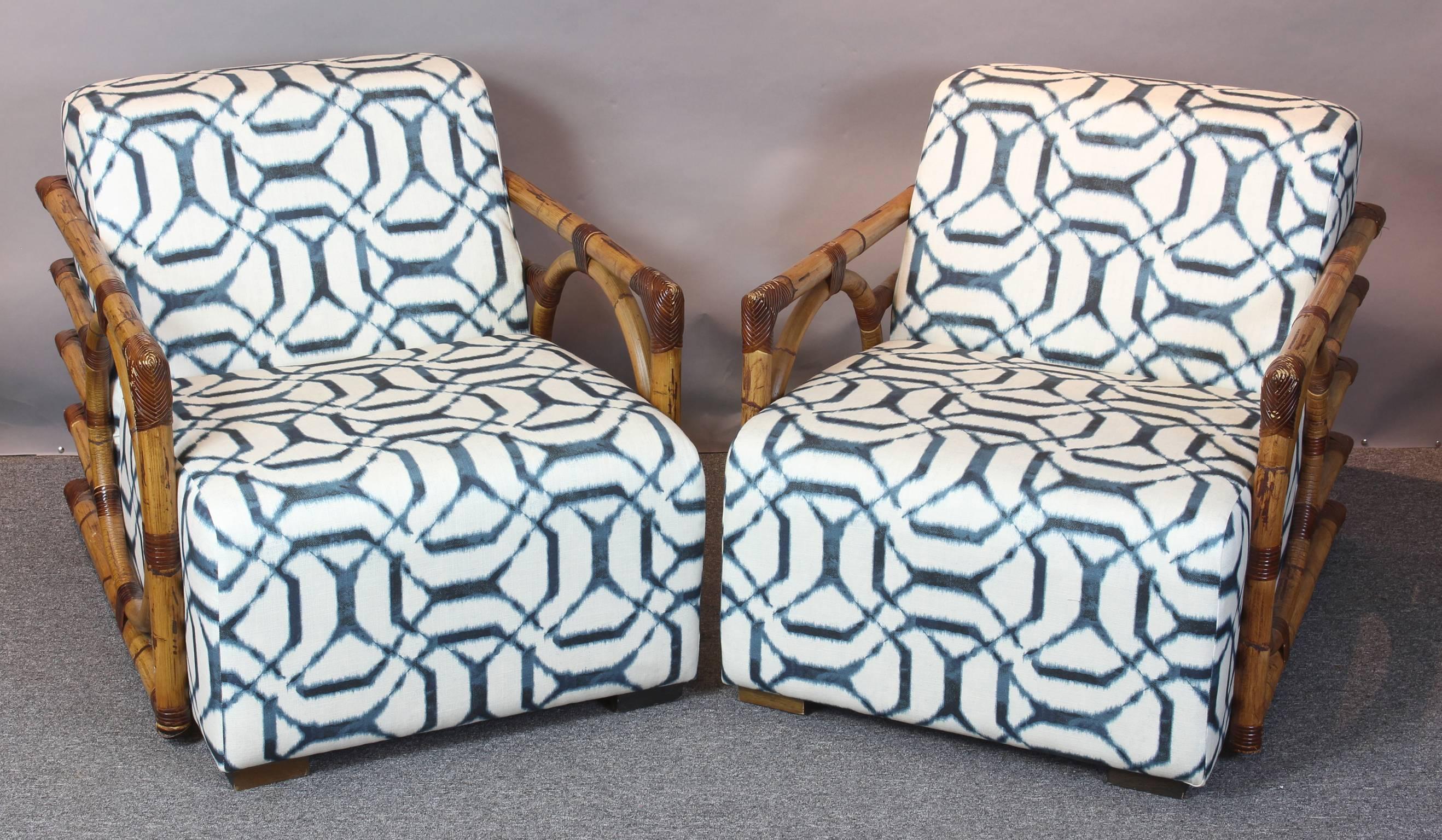 Mid-20th Century Pair of Art Deco Inspired Rattan Lounge Chairs