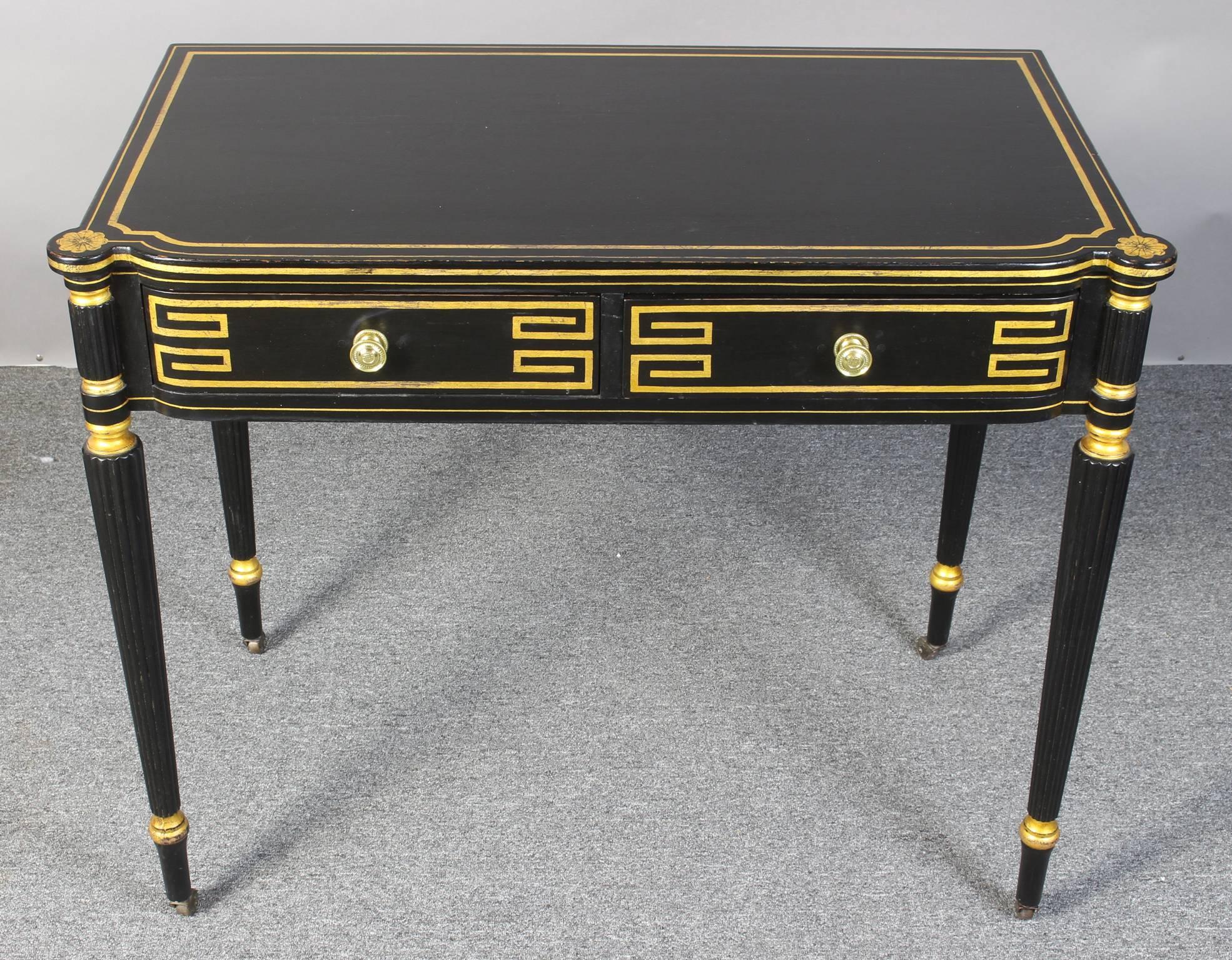 Ebonized and Gilt Decorated Regency Style Console Table For Sale 1
