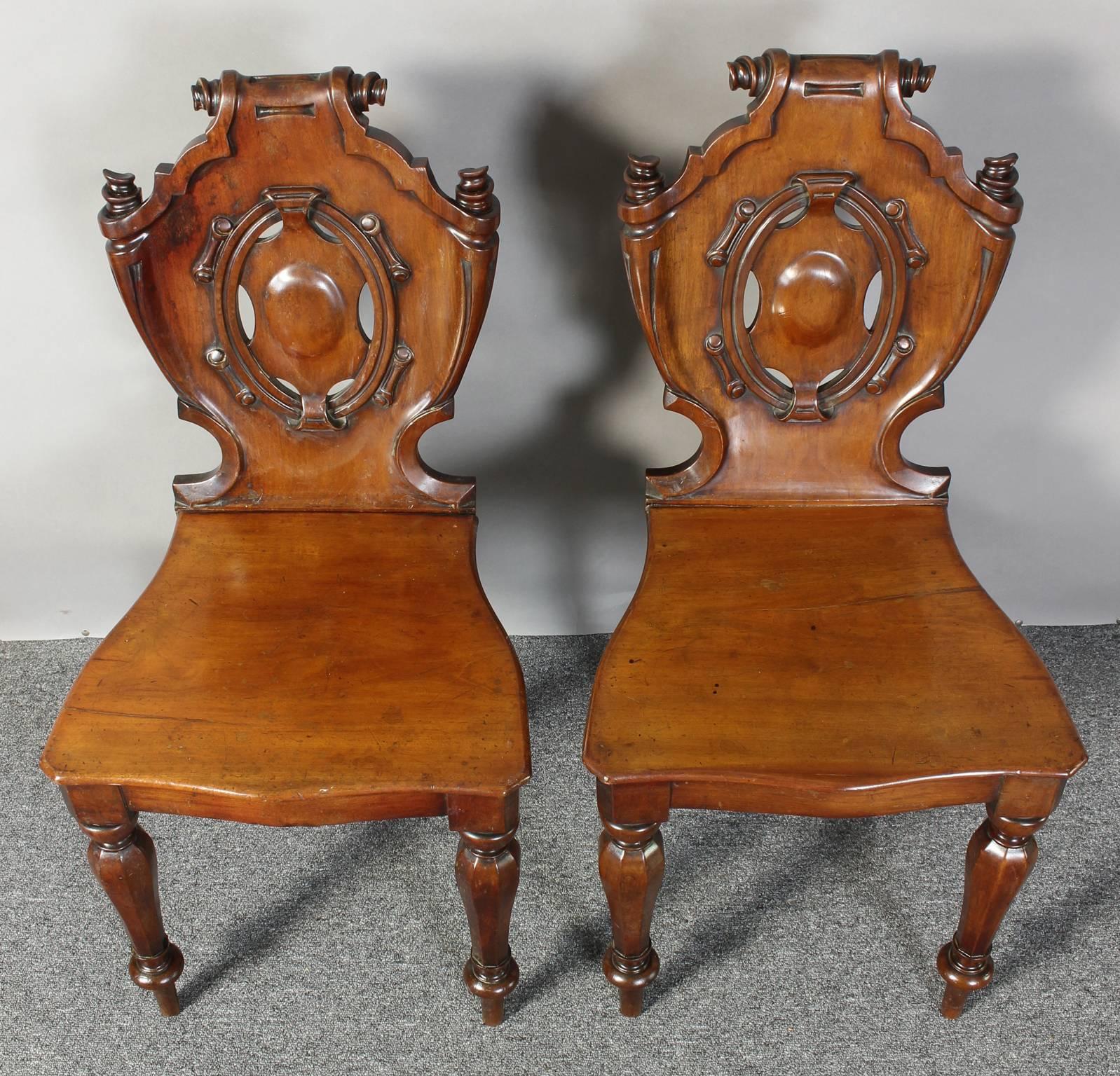 Pair of English William IV Carved Mahogany Hall Chairs 3