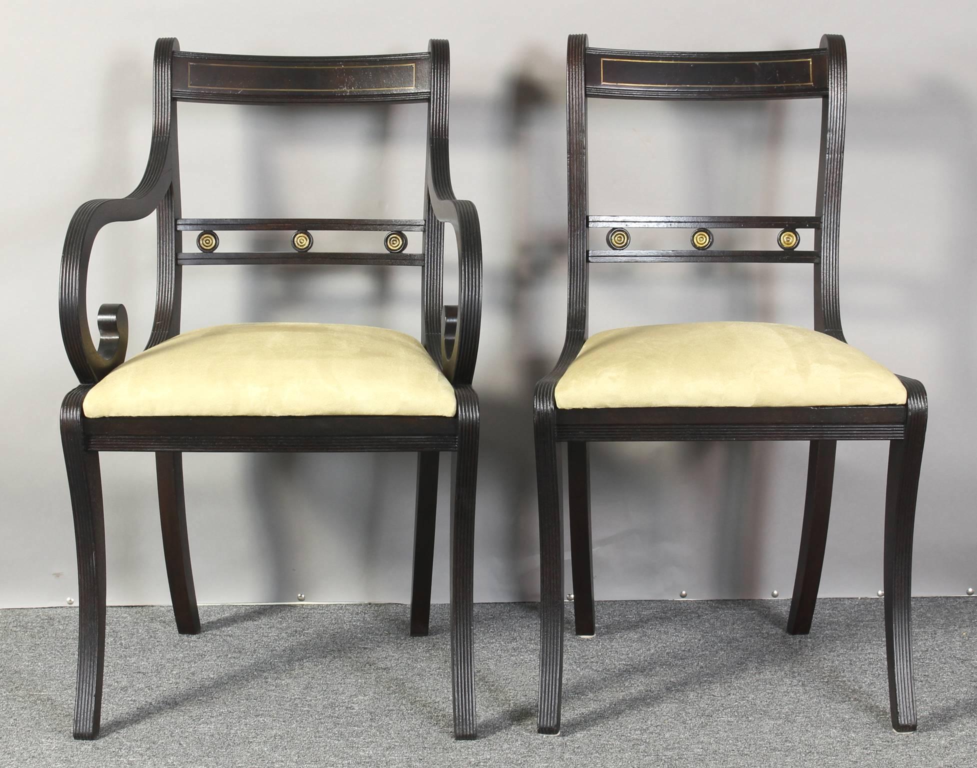 Unknown Set of Eight Ebonized Regency Style Dining Chairs