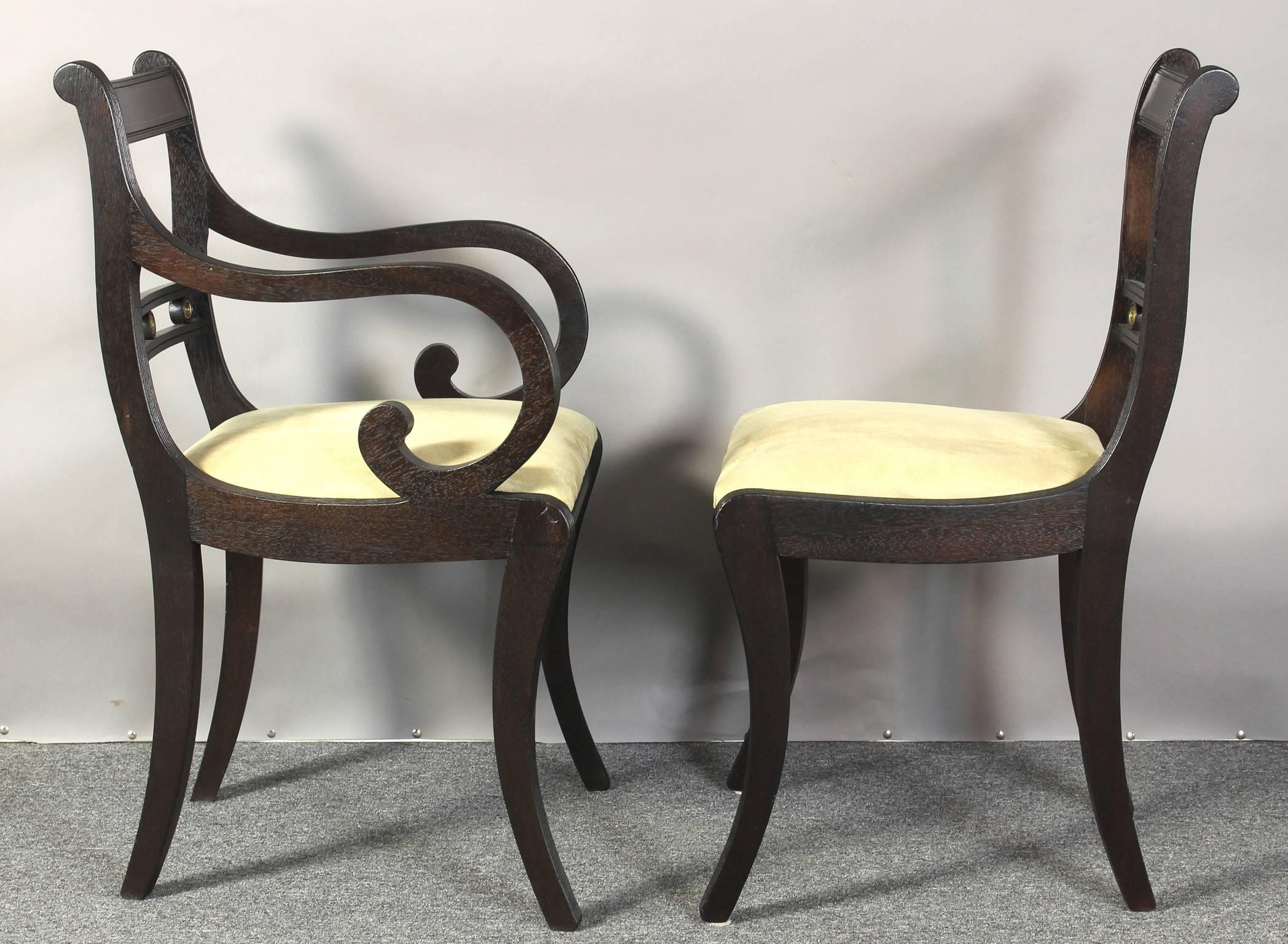 Set of Eight Ebonized Regency Style Dining Chairs In Excellent Condition In Kilmarnock, VA