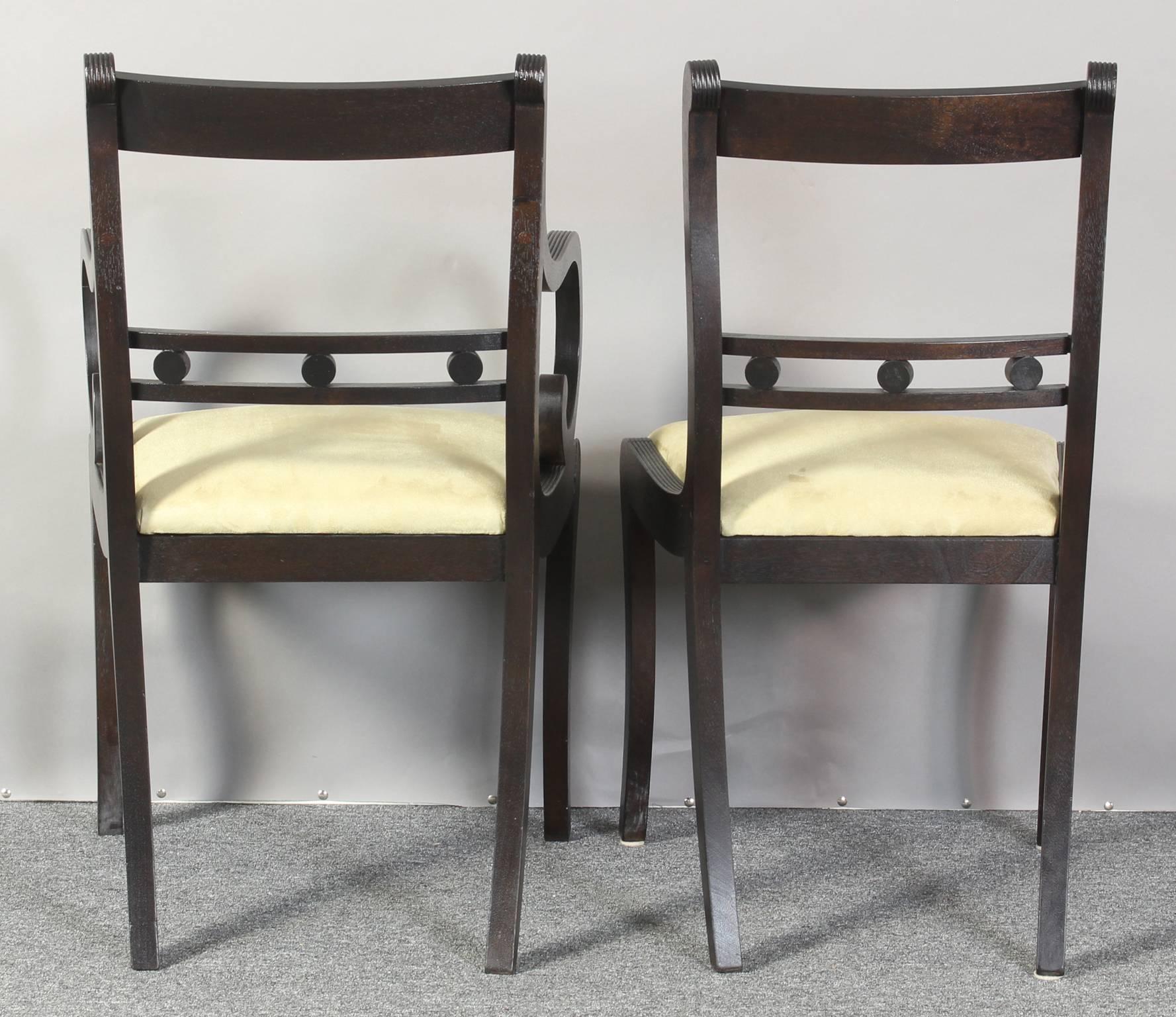Mid-20th Century Set of Eight Ebonized Regency Style Dining Chairs