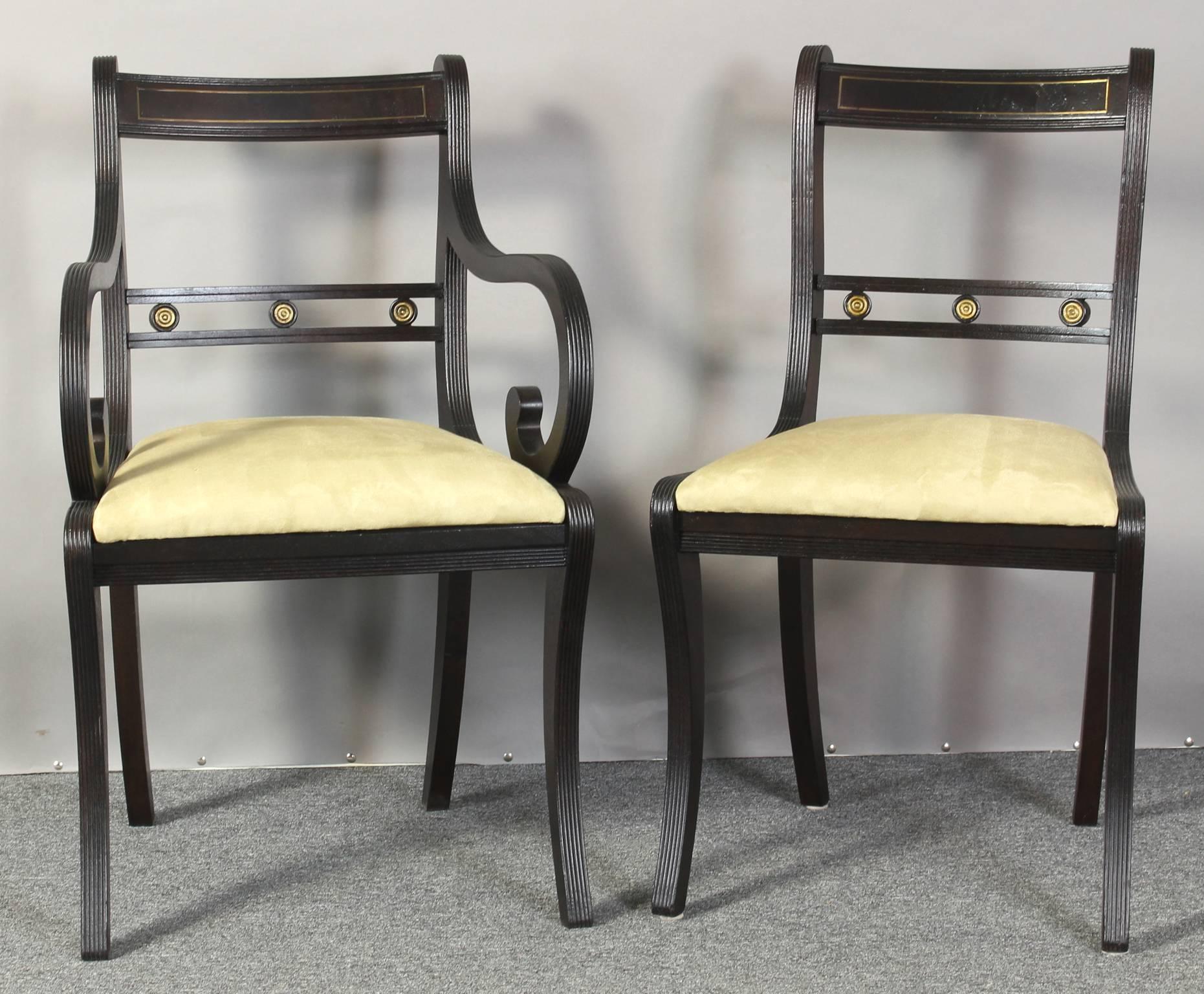Set of Eight Ebonized Regency Style Dining Chairs 2
