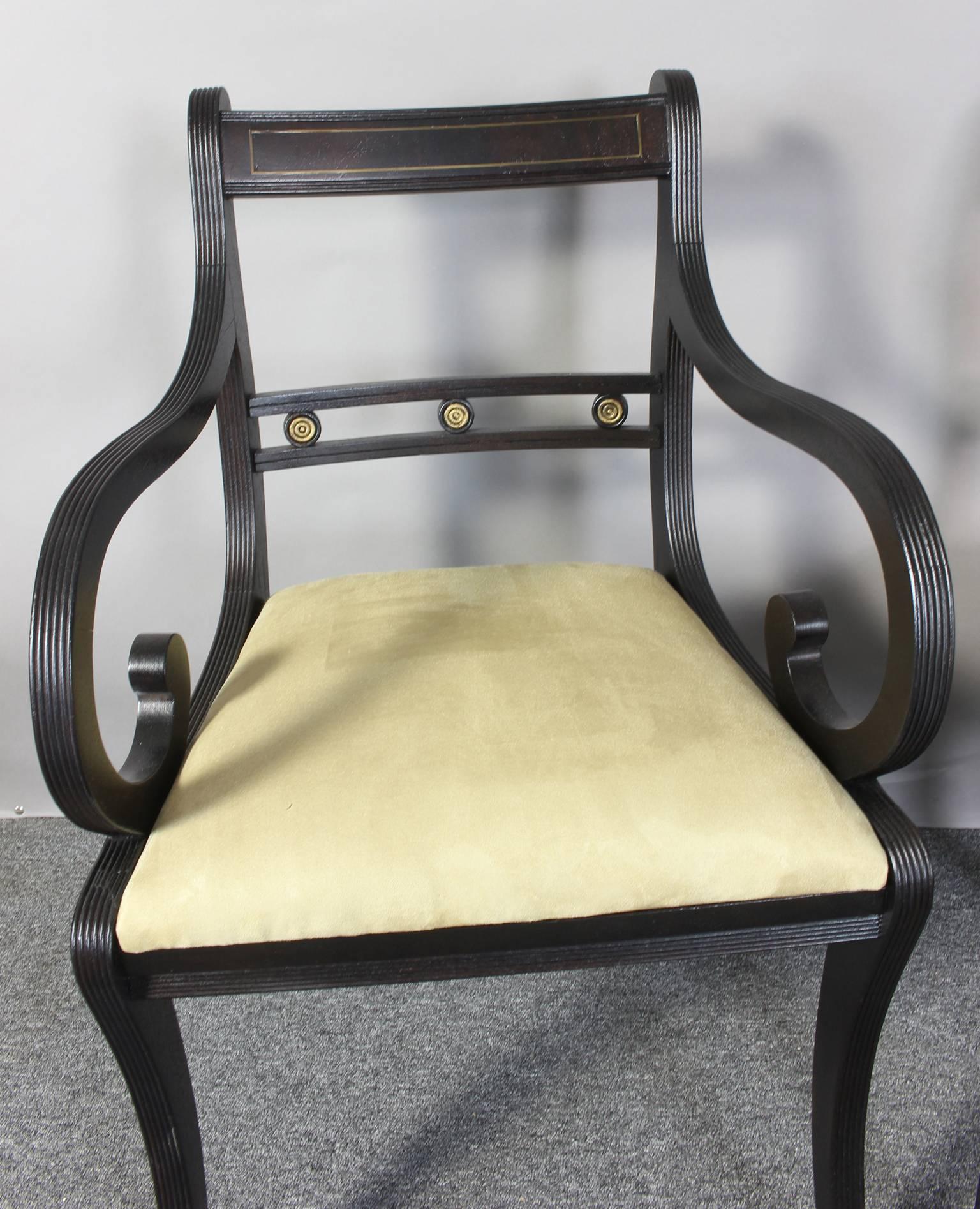 Set of Eight Ebonized Regency Style Dining Chairs 3