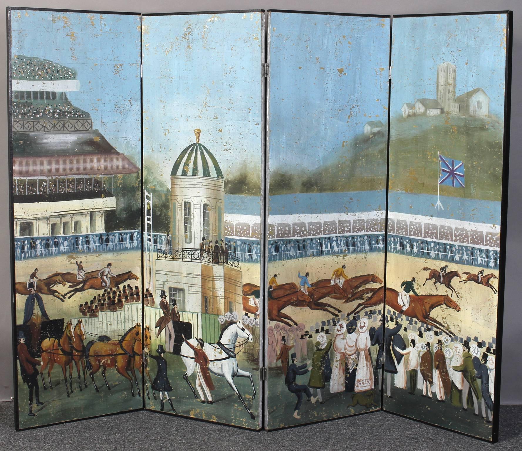 Large Four-Panel Hand-Painted Screen 2