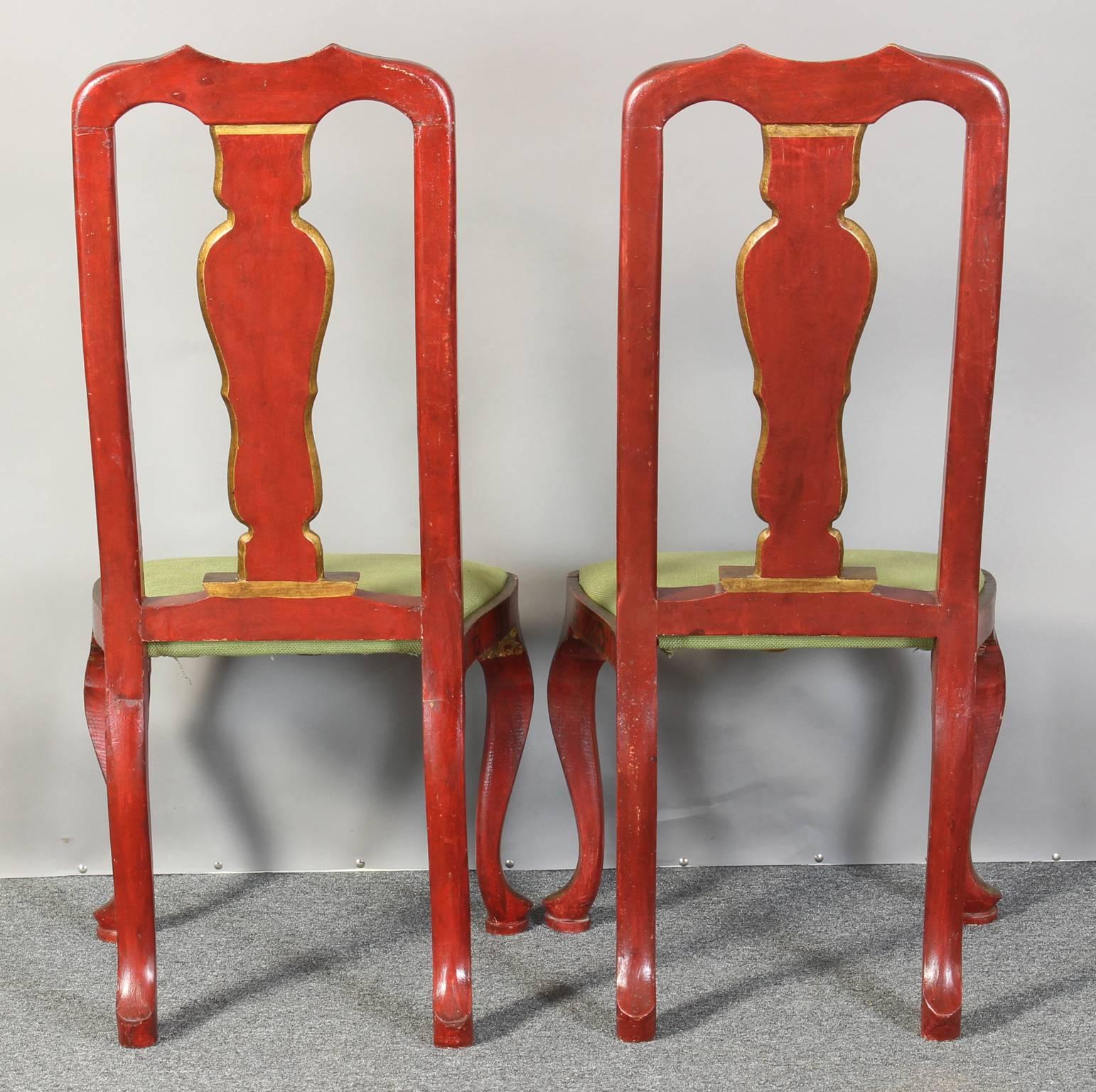 Pair of Queen Anne Style Chinoiserie Side Chairs In Good Condition For Sale In Kilmarnock, VA