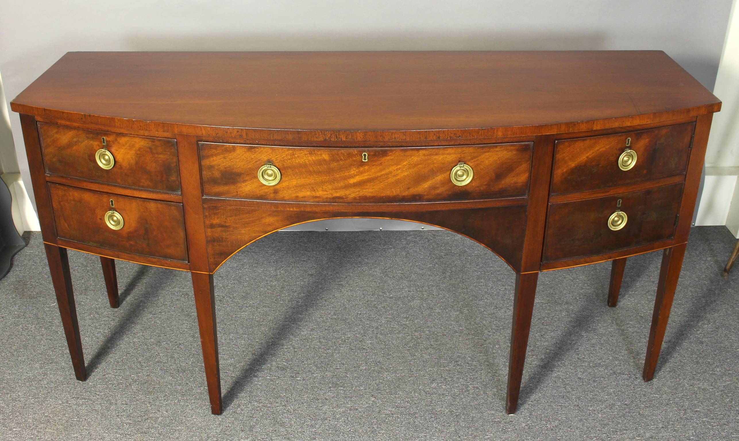 20th Century Large George III Style Mahogany Bow Front Sideboard