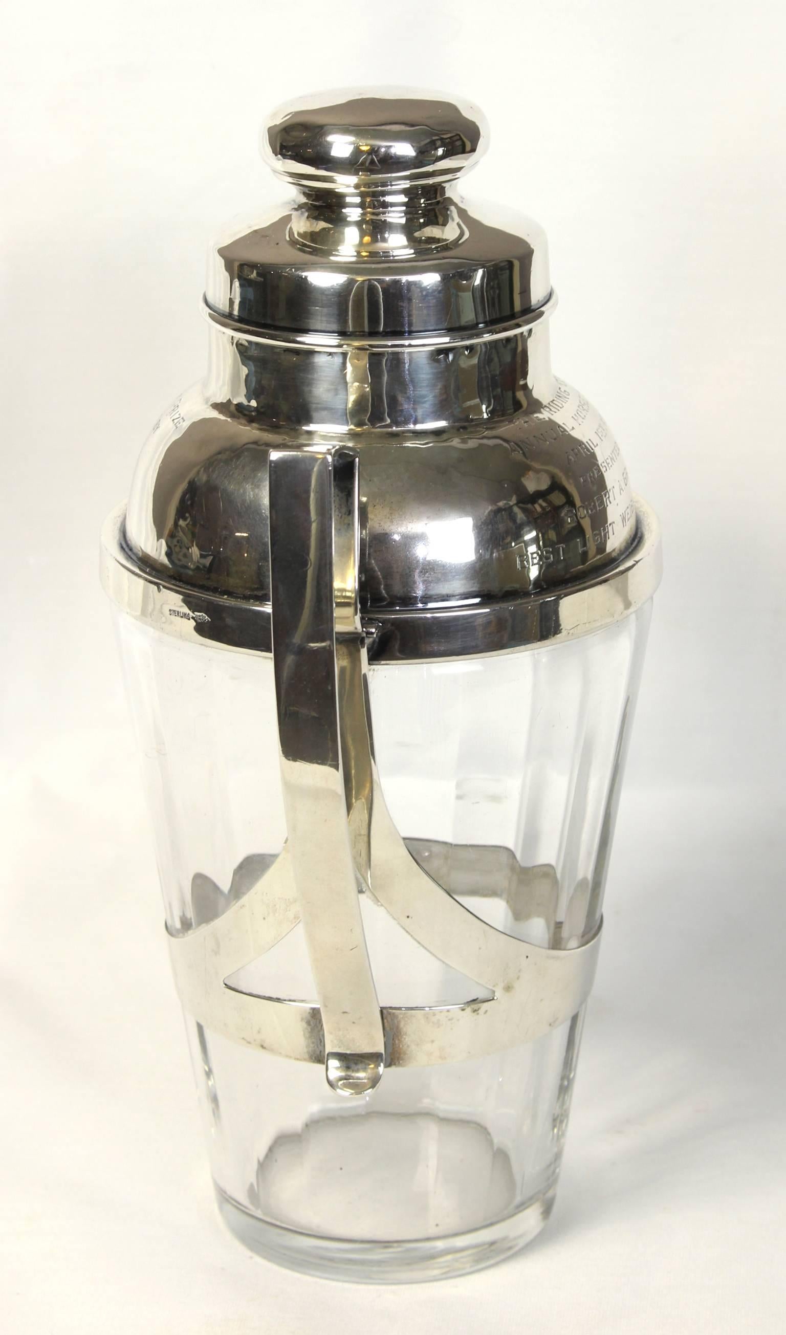 Sterling Silver and Crystal Cocktail Shaker In Excellent Condition In Kilmarnock, VA