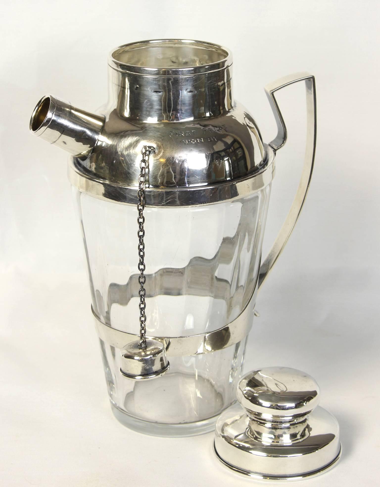 Early 20th Century Sterling Silver and Crystal Cocktail Shaker