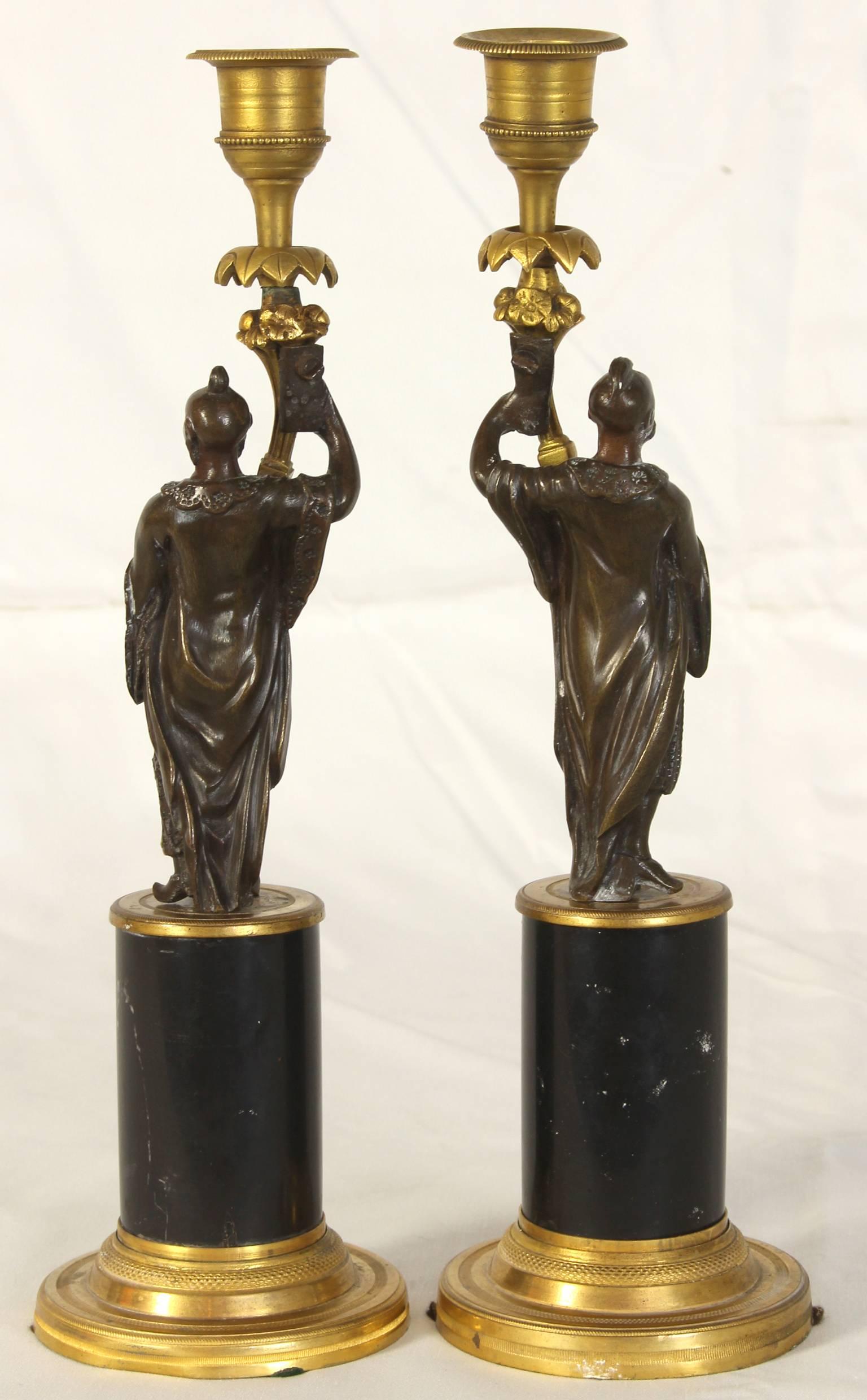 Regency Pair of Early 19th Century Chinoiserie Figural Candlesticks For Sale