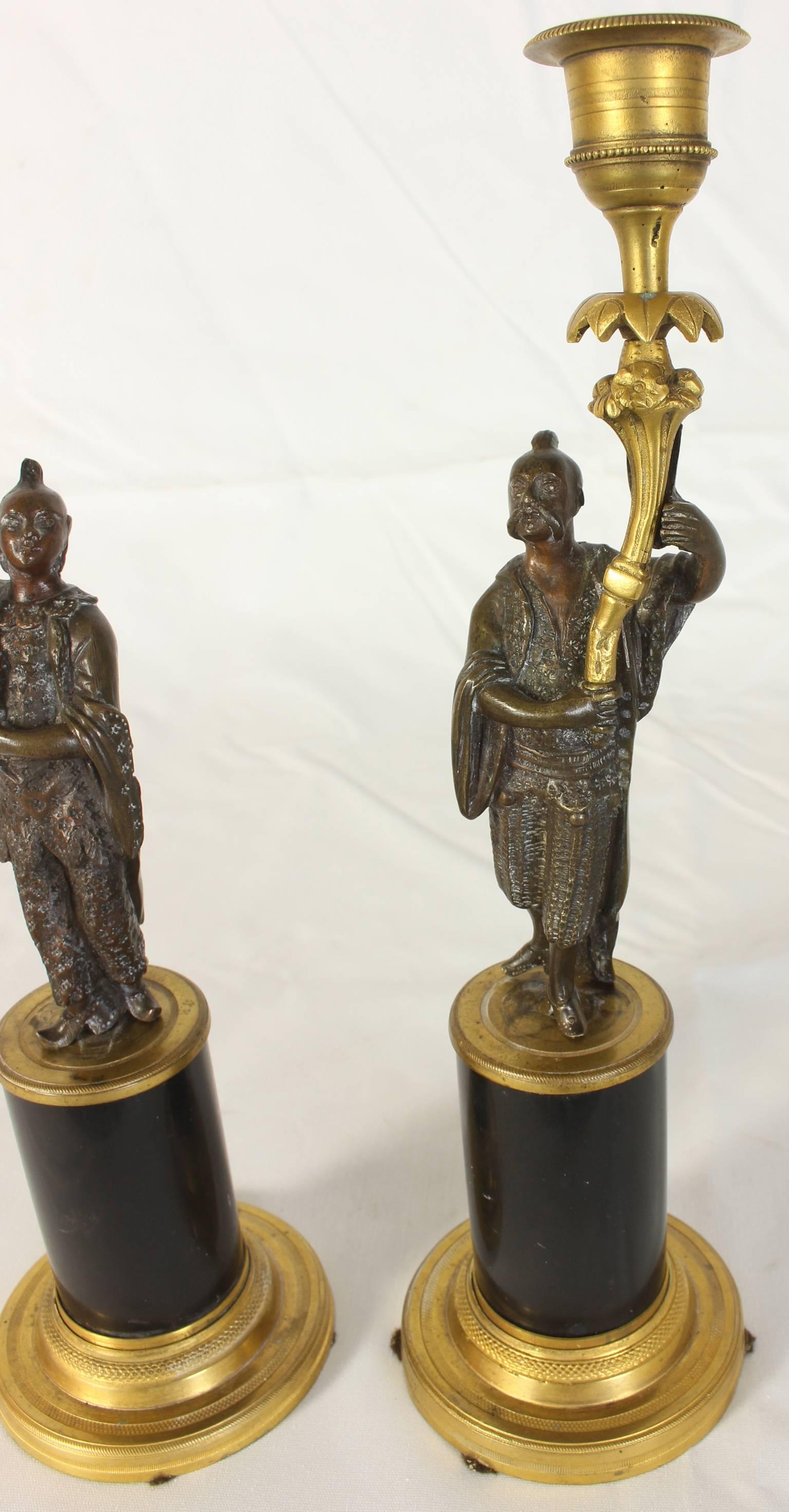 Pair of Early 19th Century Chinoiserie Figural Candlesticks For Sale 2