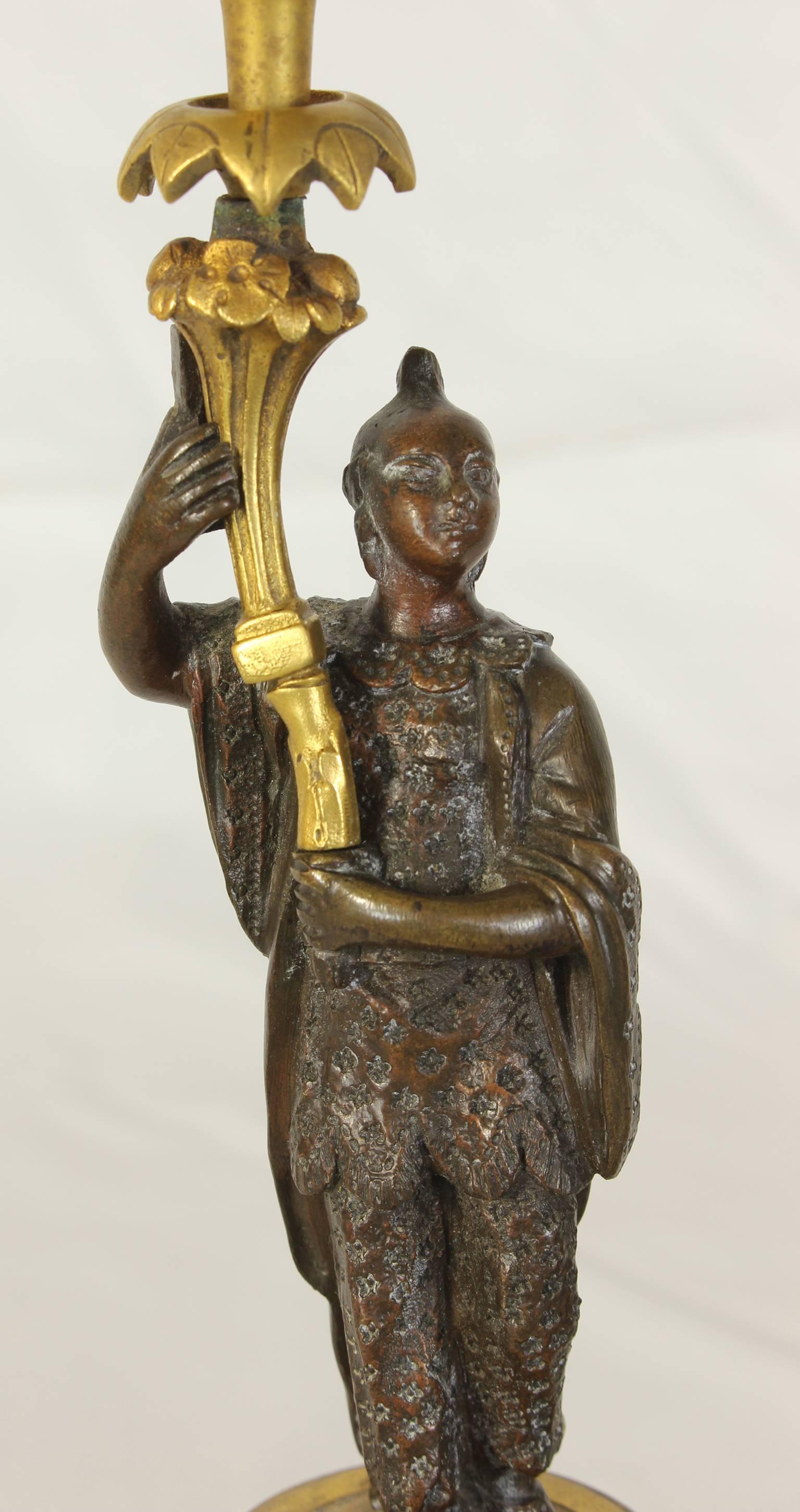 Pair of Early 19th Century Chinoiserie Figural Candlesticks In Excellent Condition For Sale In Kilmarnock, VA
