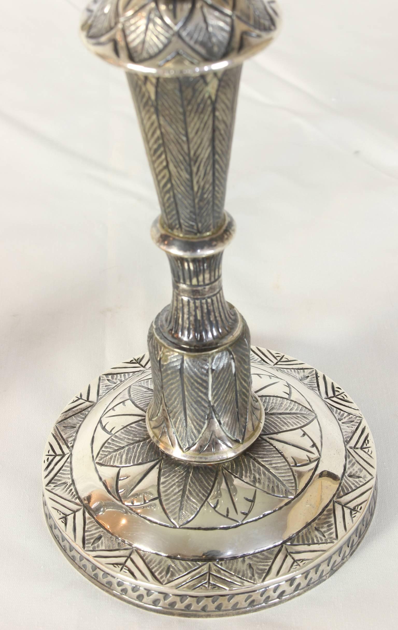 Large Pair of Anglo-Indian Silver Candlesticks For Sale 3