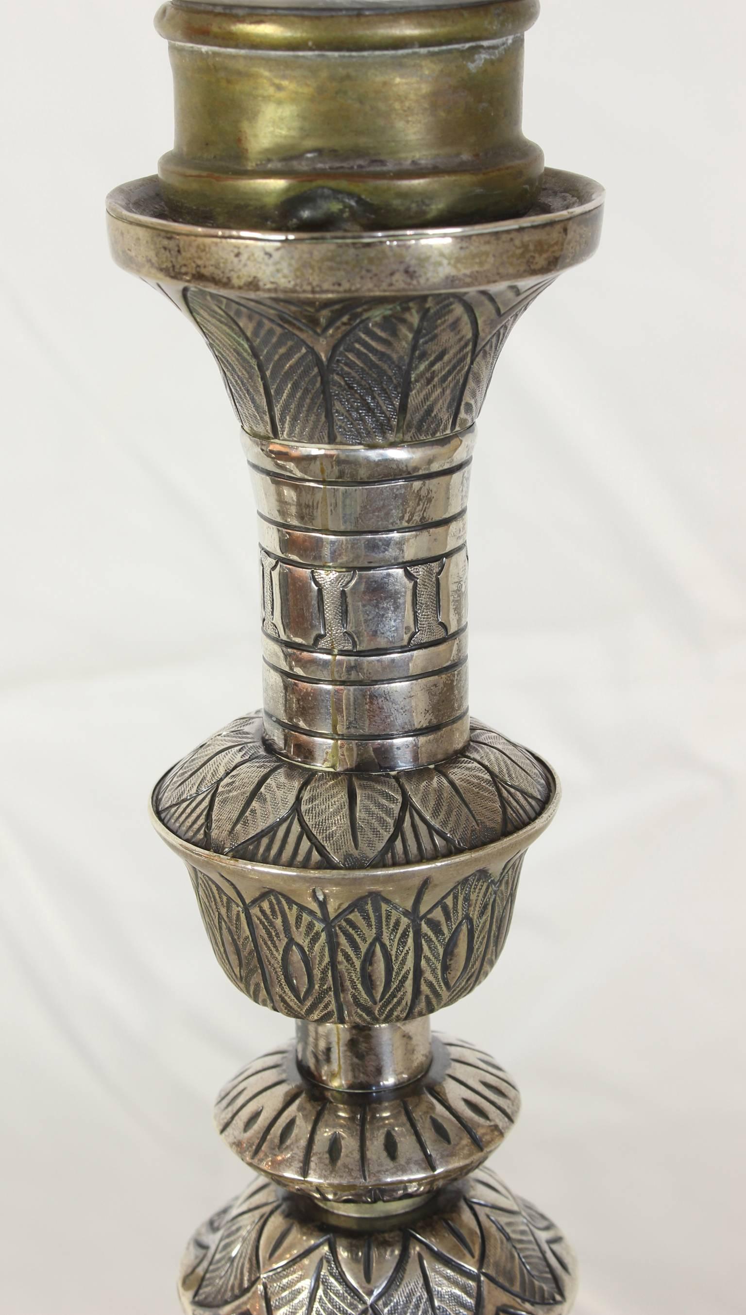 Large Pair of Anglo-Indian Silver Candlesticks For Sale 2