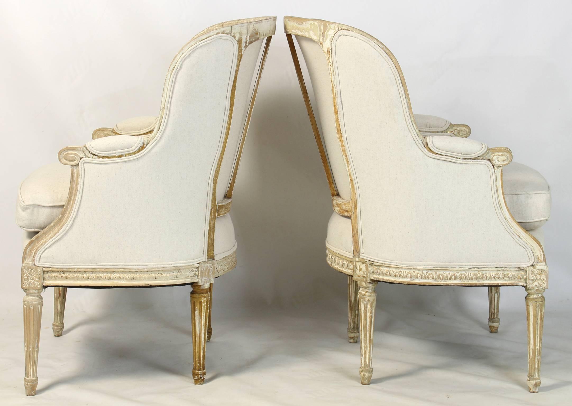 Louis XVI Pair of 19th Century French Bergeres or Armchairs For Sale