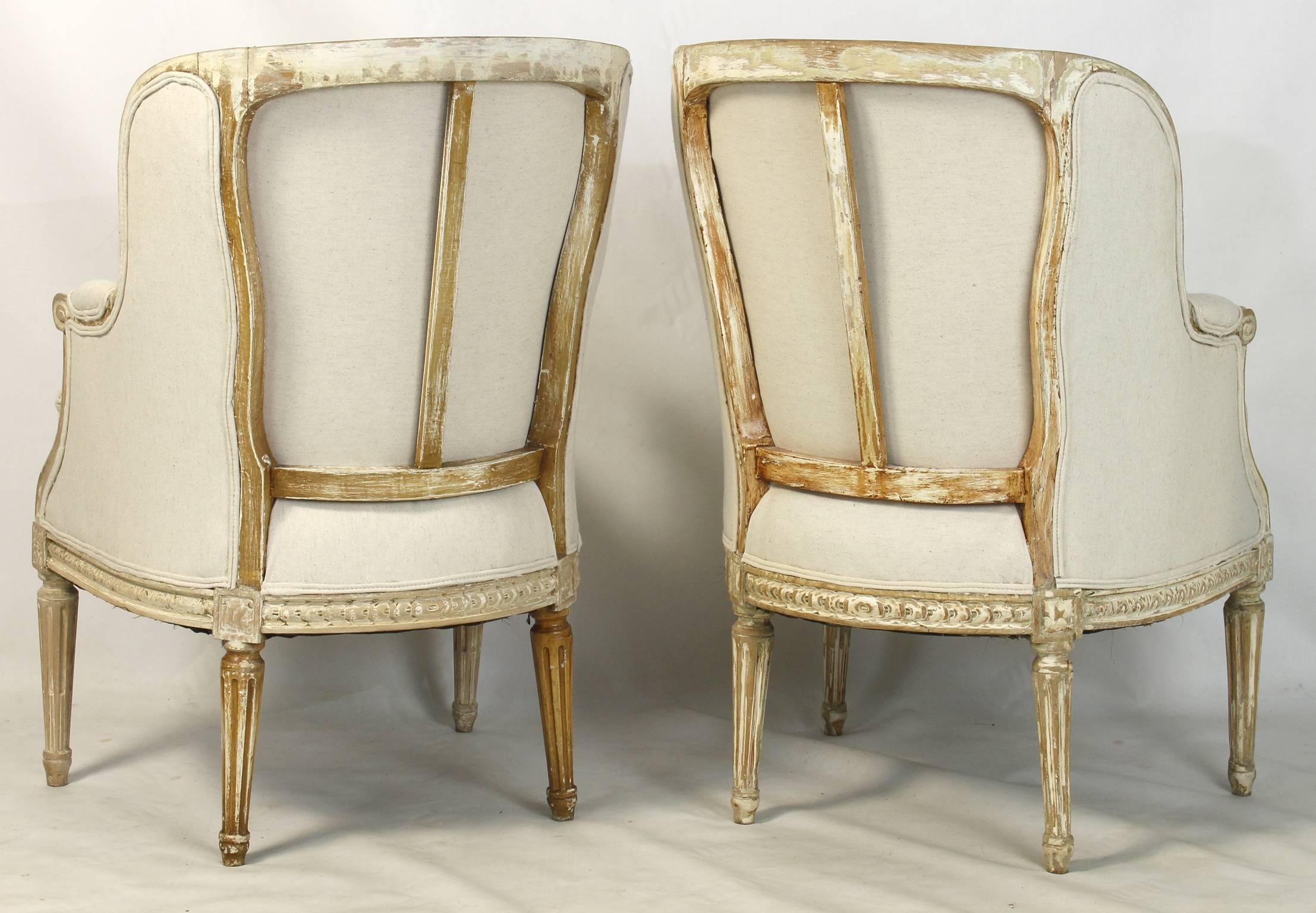 Pair of 19th Century French Bergeres or Armchairs In Excellent Condition For Sale In Kilmarnock, VA