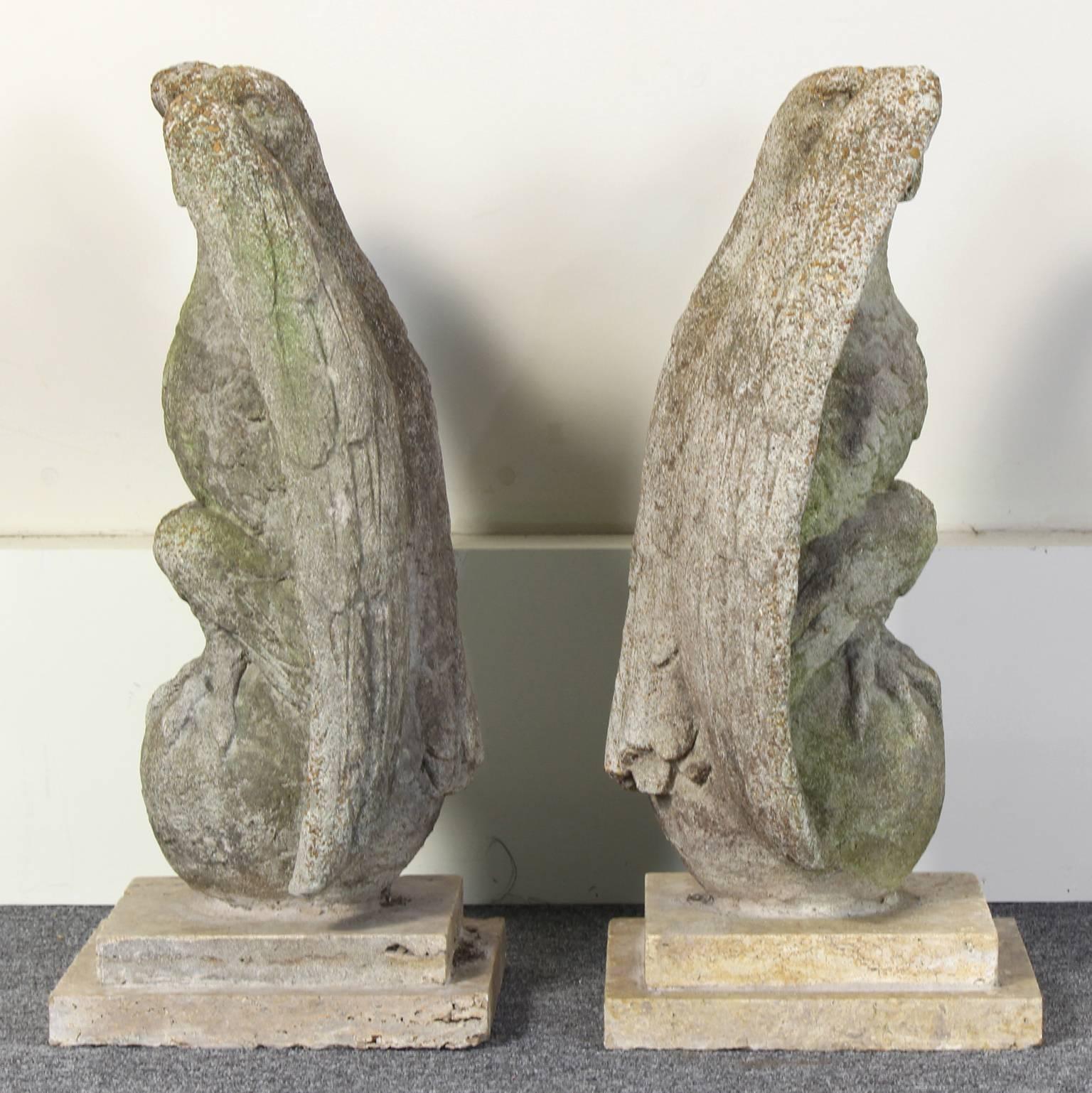 American Classical Pair of Vintage Cast Stone Eagles