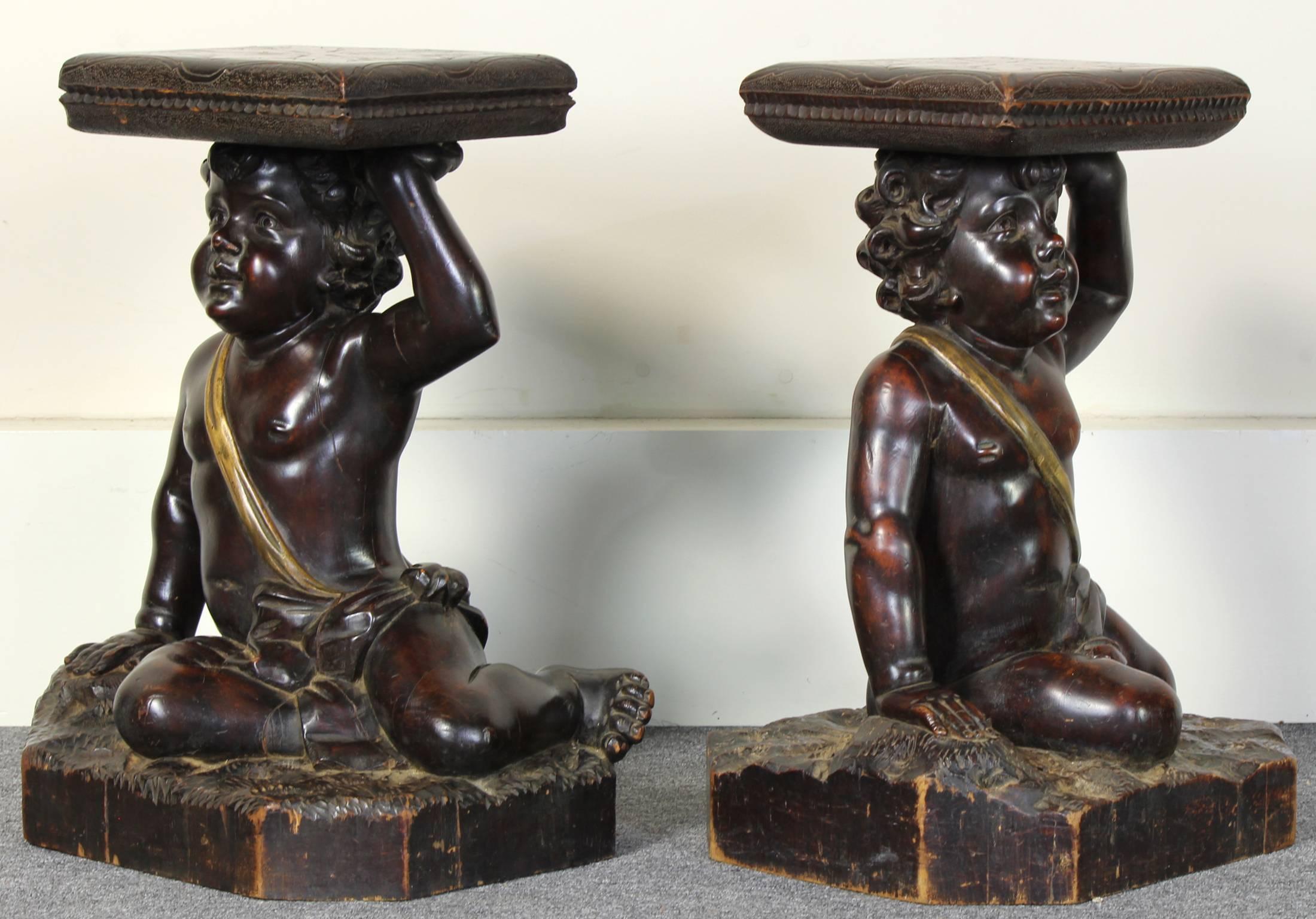 Baroque Pair of Italian Carved Wood Side Tables