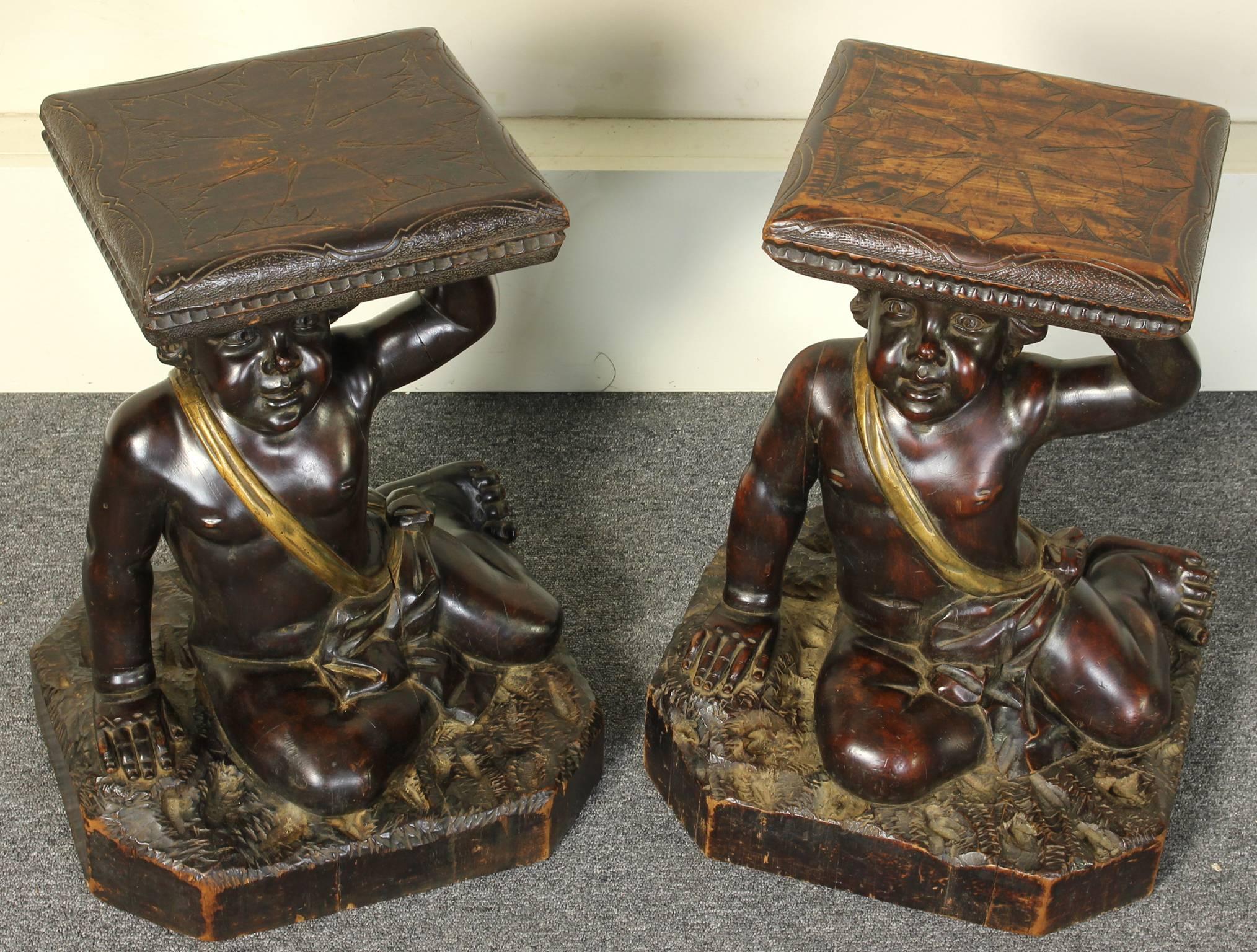 Pair of Italian Carved Wood Side Tables 1