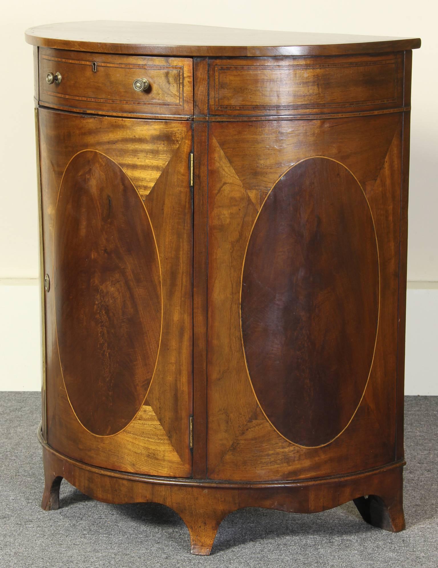 English Late 19th Century Sheraton Style Demi-Lune Silver Cabinet For Sale