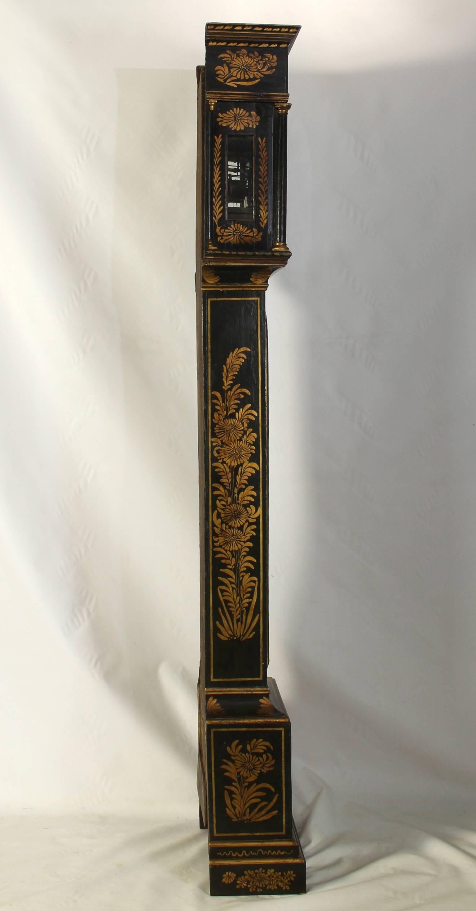 Late 18th Century George III Japanned Tall Case Clock 1