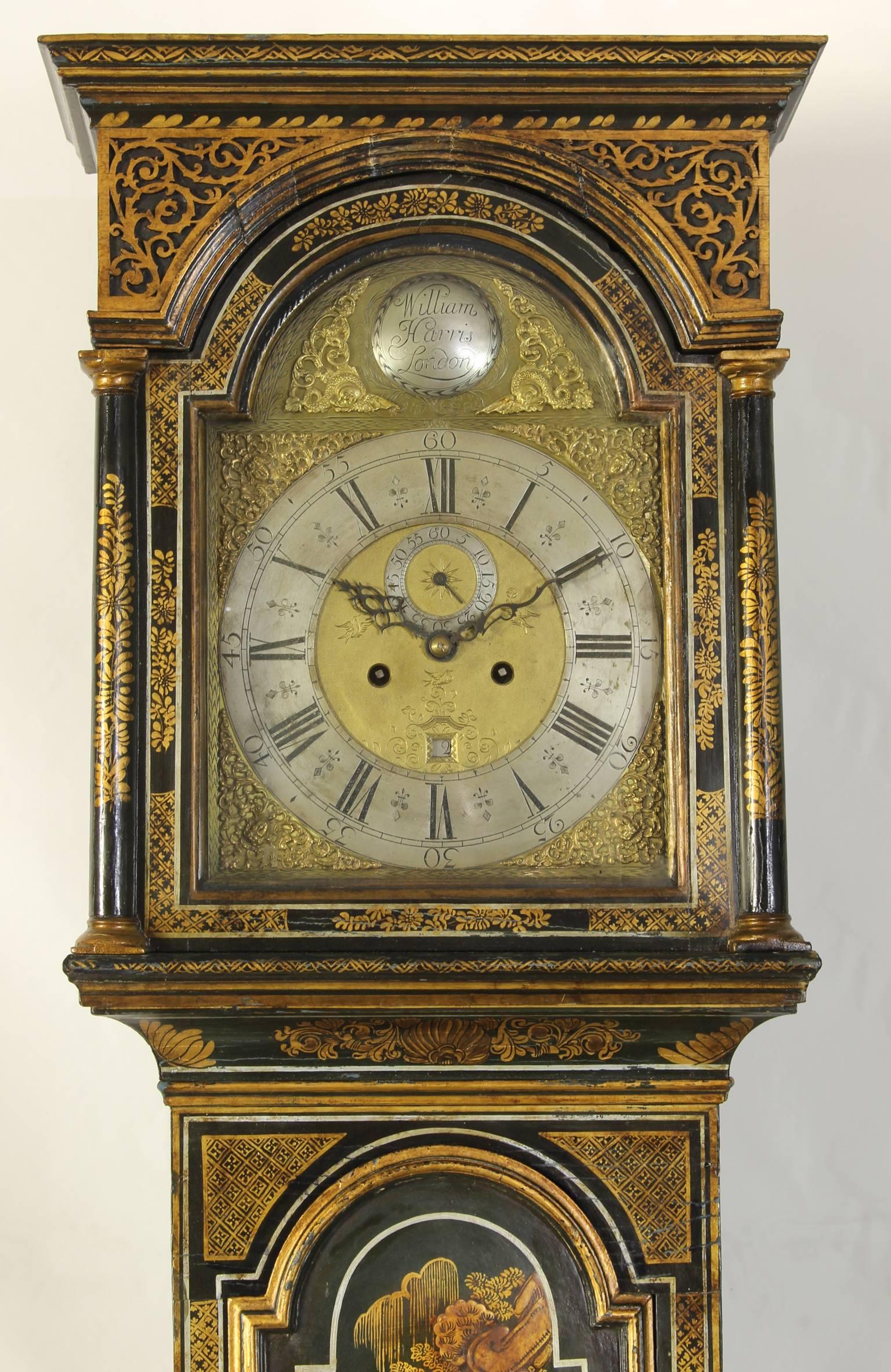 Late 18th Century George III Japanned Tall Case Clock 2