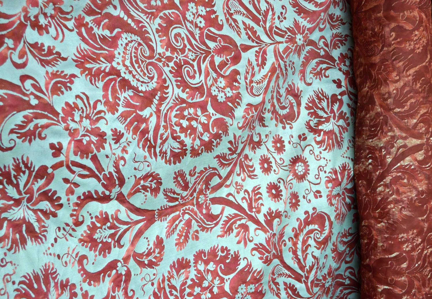 28 Yards of Vintage Fortuny Fabric "Demedici" Pattern in Scarlet and
