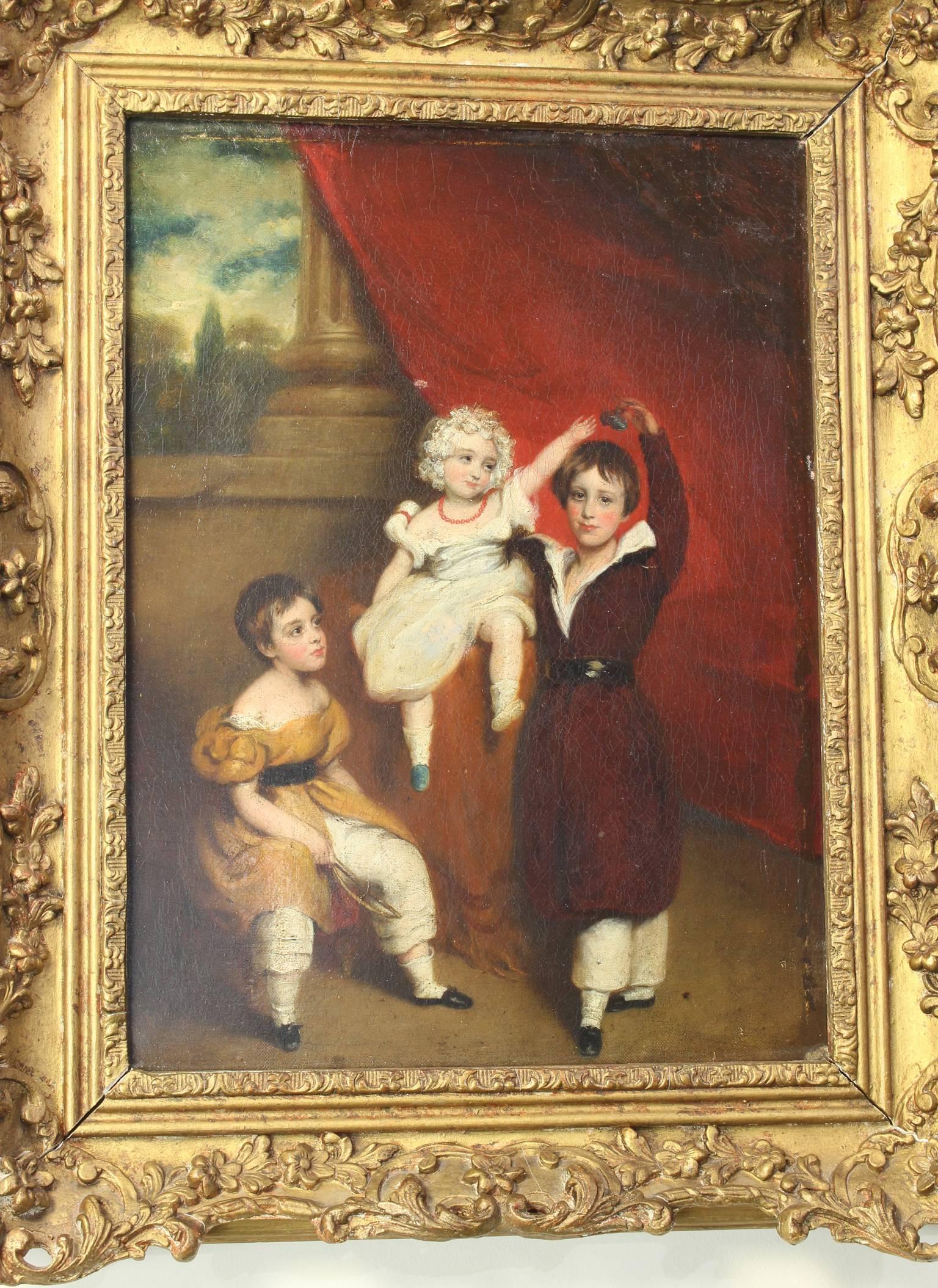 Regency Early 19th Century Oil on Canvas Portrait of Children For Sale