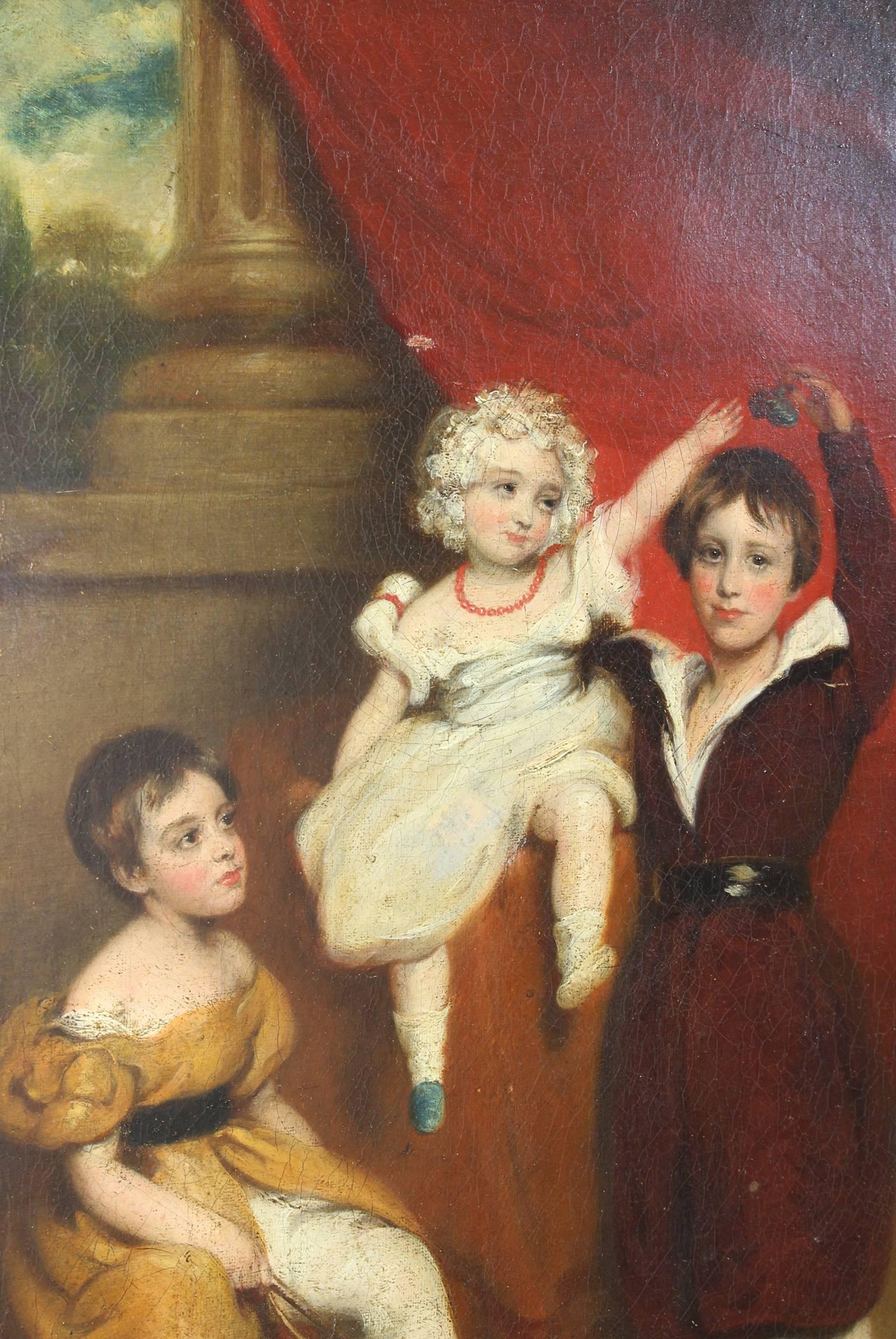English Early 19th Century Oil on Canvas Portrait of Children For Sale
