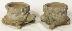 Pair of Cast Stone Turtle Form Garden Planters