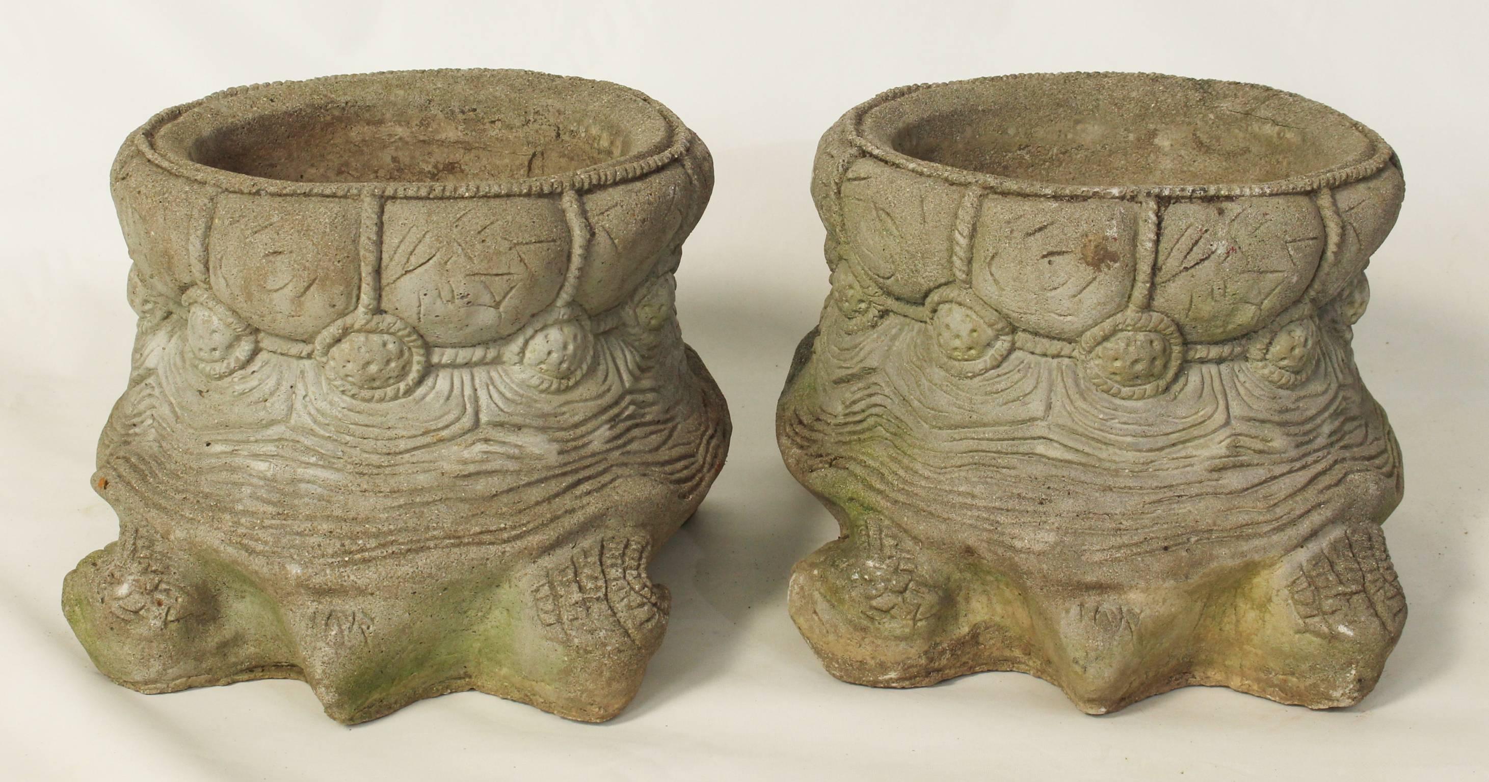 American Pair of Cast Stone Turtle Form Garden Planters