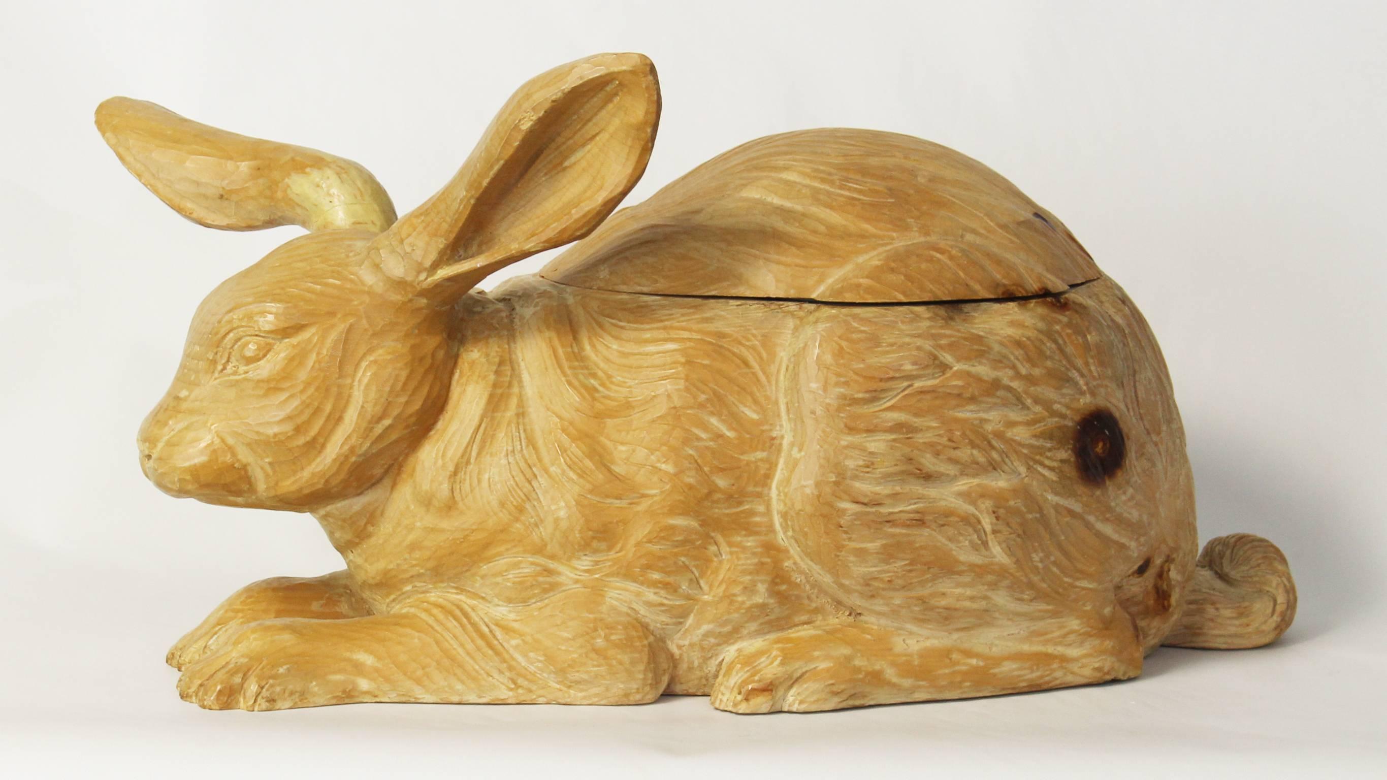 Italian Carved Wood Rabbit Ice Bucket