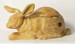 Carved Wood Rabbit Ice Bucket