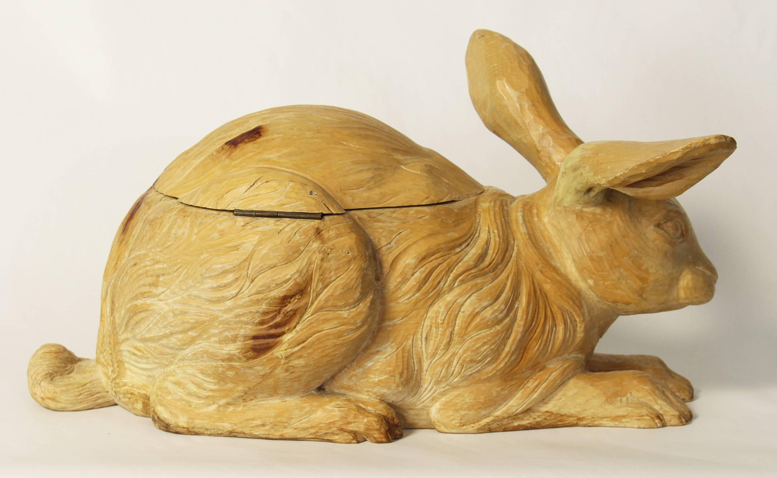 Carved Wood Rabbit Ice Bucket 1
