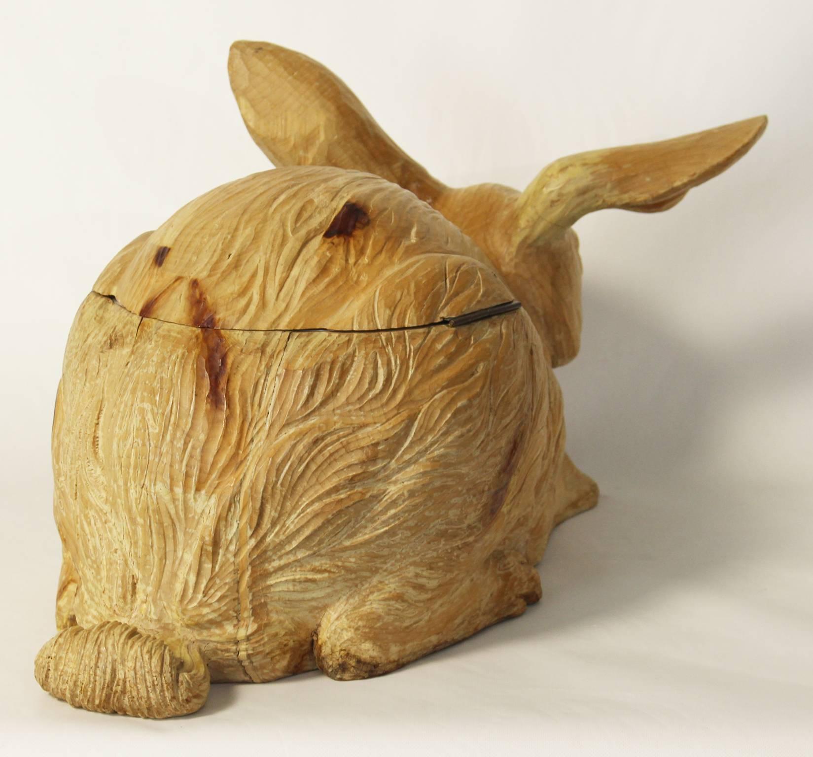 Mid-20th Century Carved Wood Rabbit Ice Bucket