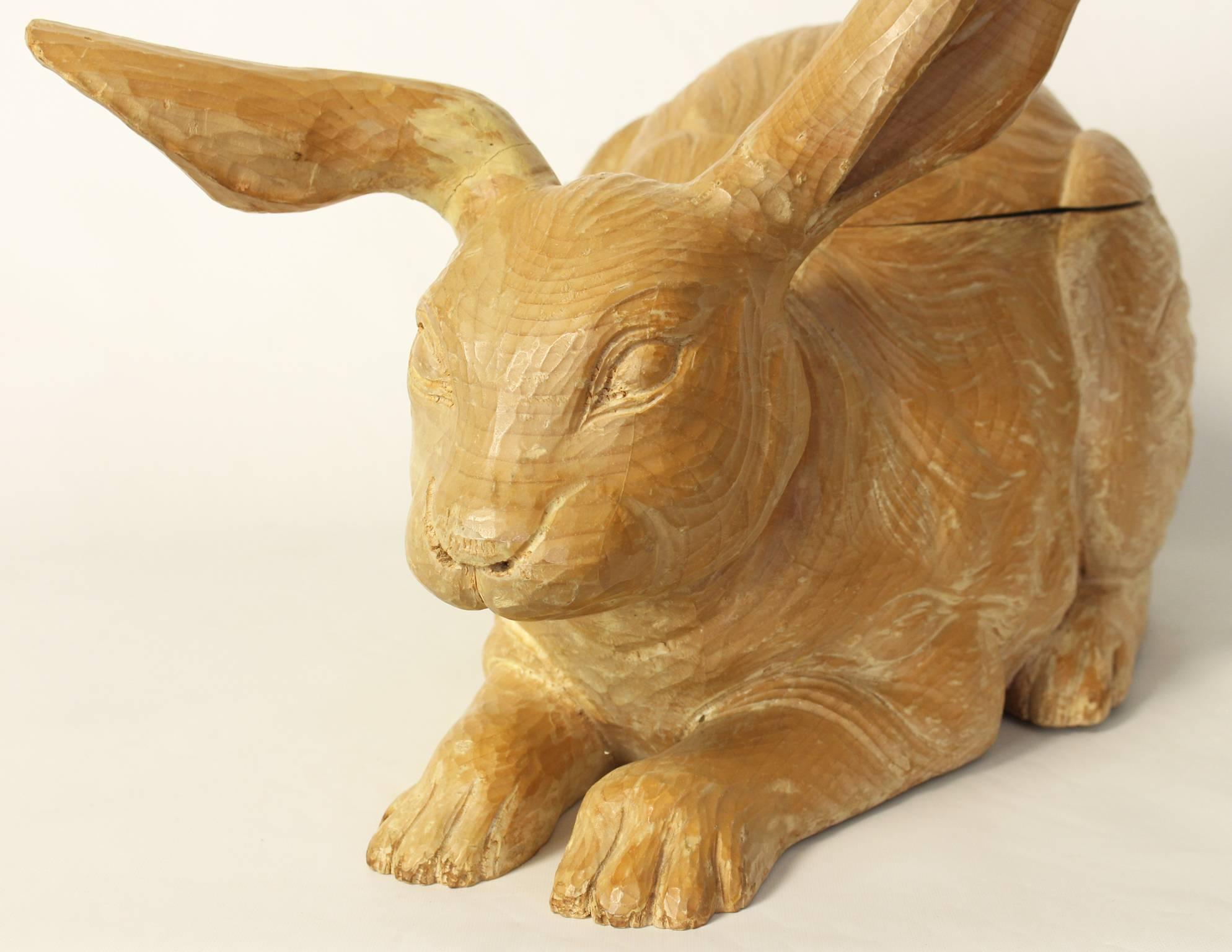 Carved Wood Rabbit Ice Bucket 3