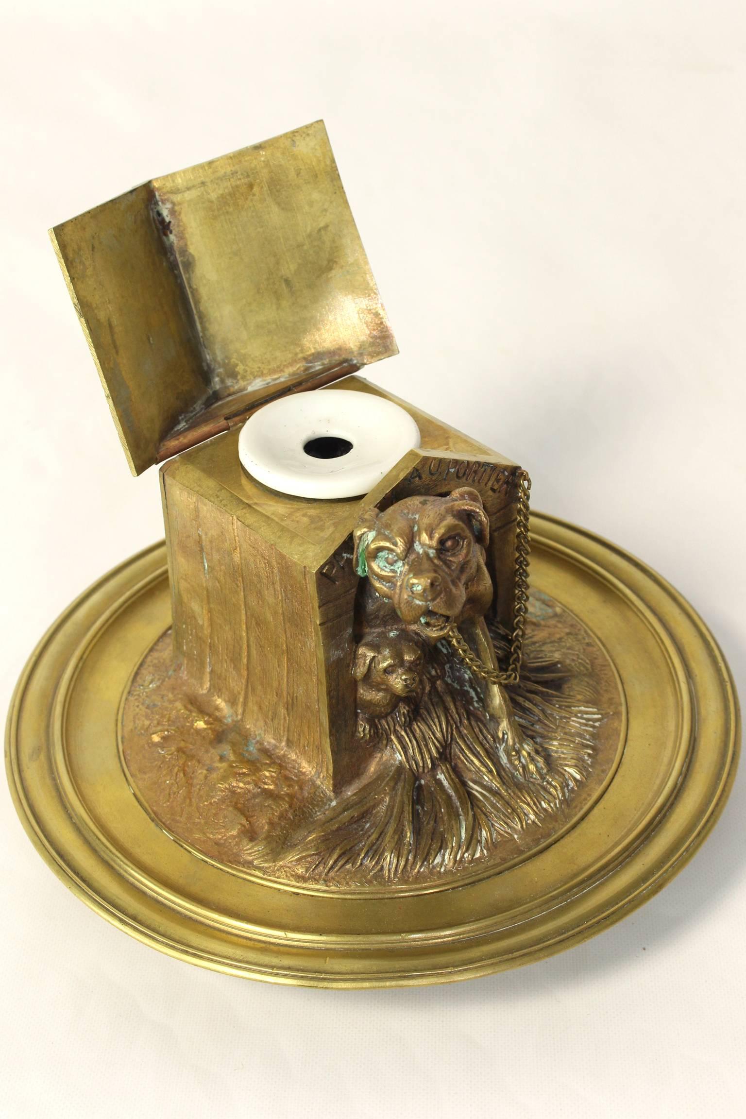 Late 19th Century French Bronze Inkwell For Sale 3